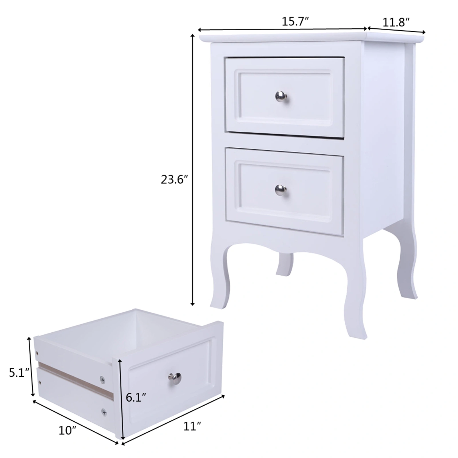 2pcs Country Style Two-Tier Night Tables Large Size White view 28