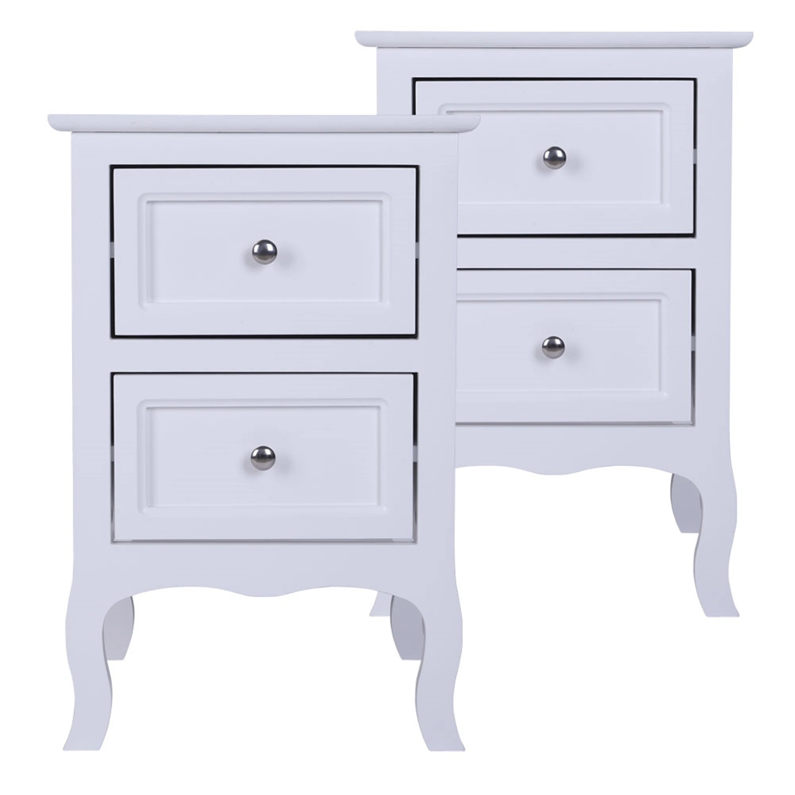 2pcs Country Style Two-Tier Night Tables Large Size White view 3