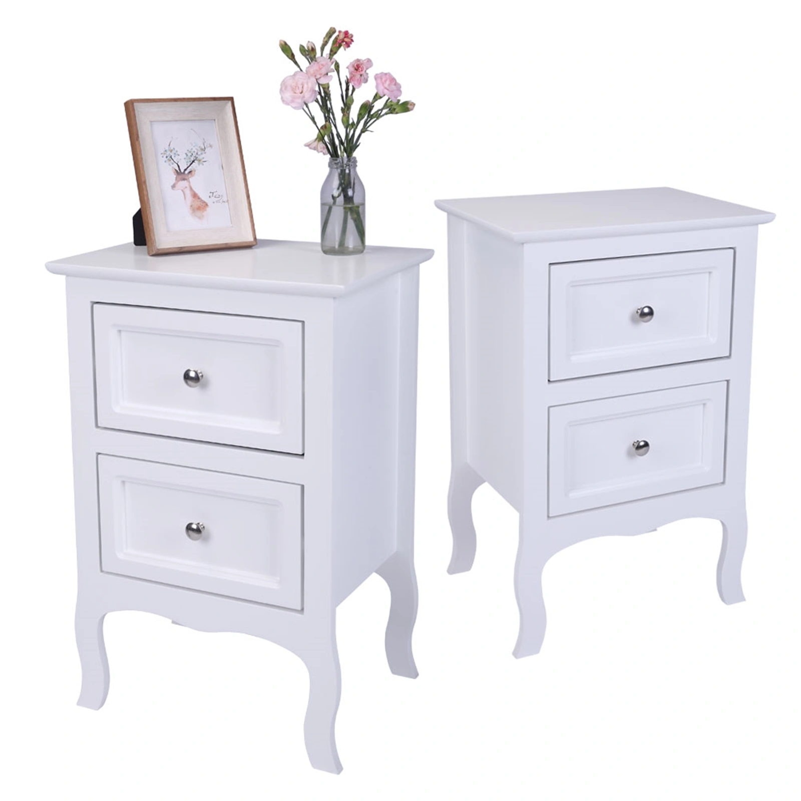 2pcs Country Style Two-Tier Night Tables Large Size White view 6