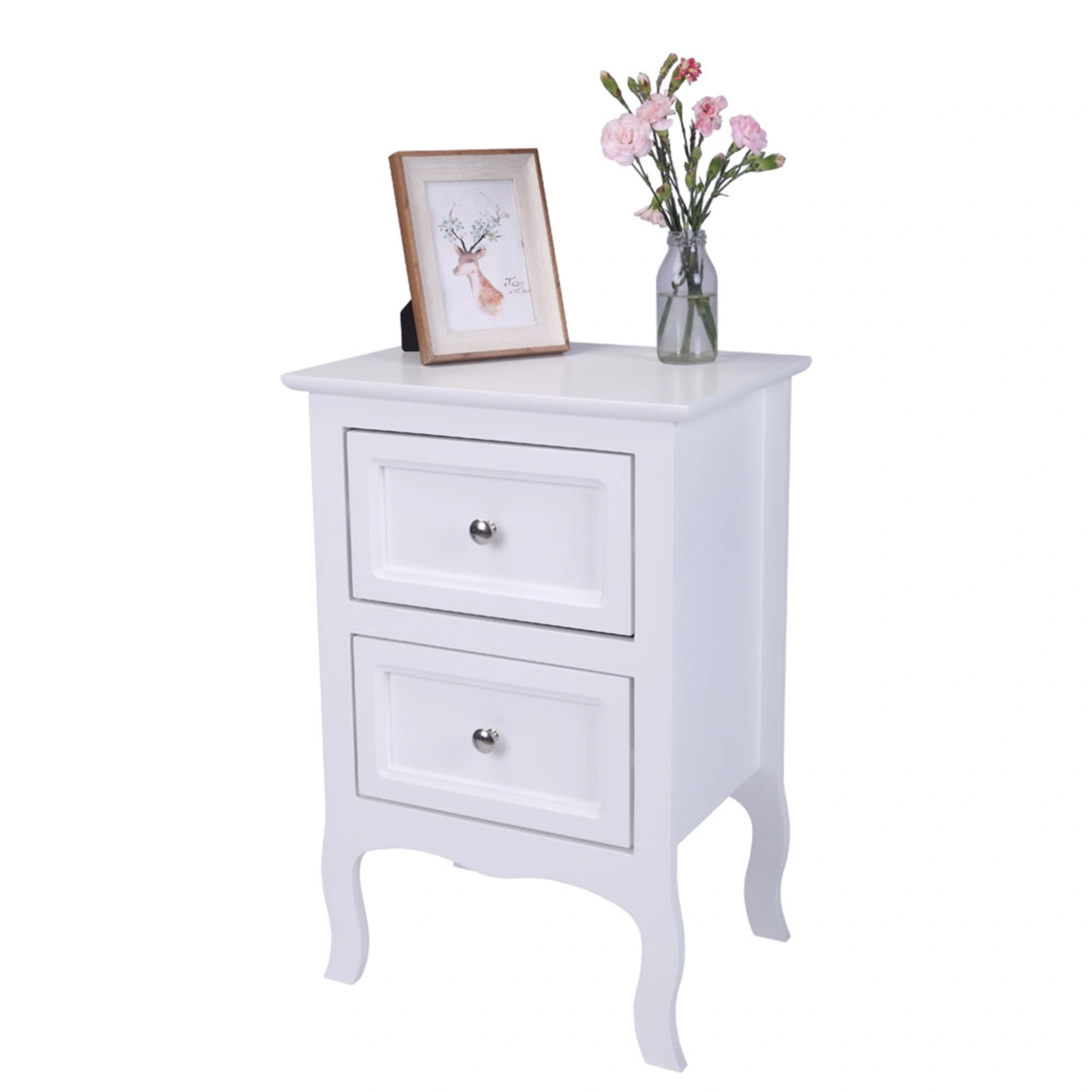2pcs Country Style Two-Tier Night Tables Large Size White view 7
