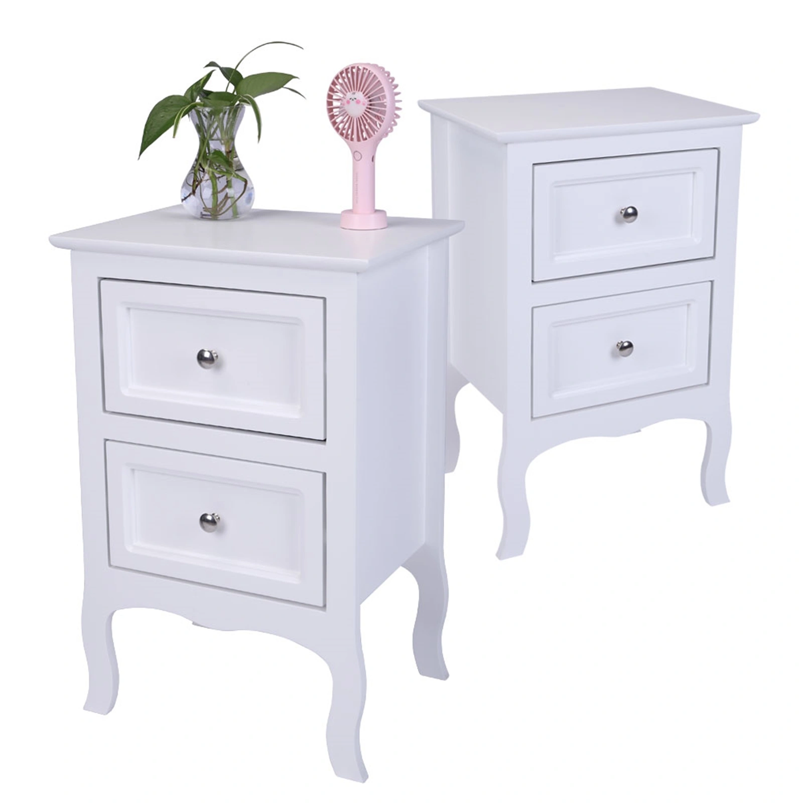 2pcs Country Style Two-Tier Night Tables Large Size White view 9