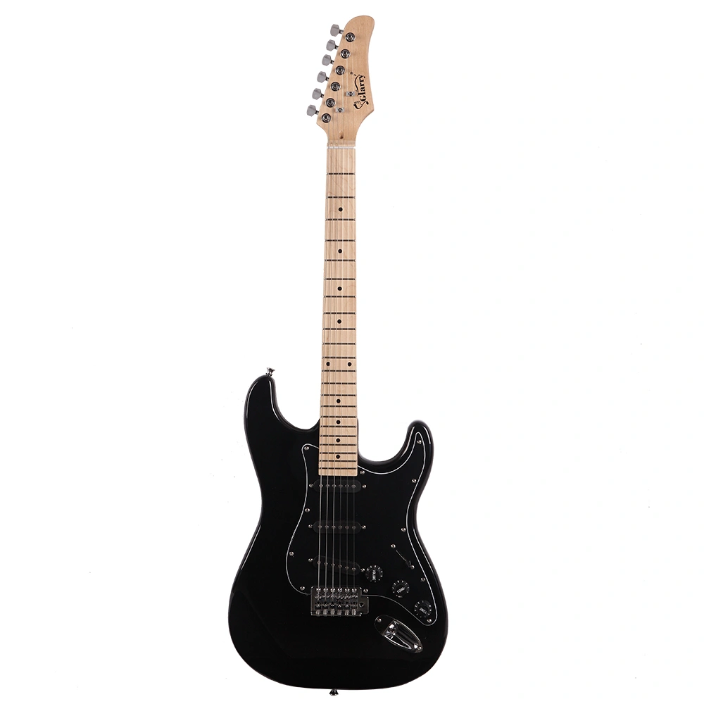 GST Electric Guitar Kit in Glossy Black with Black Pickguard, Complete Starter Pack