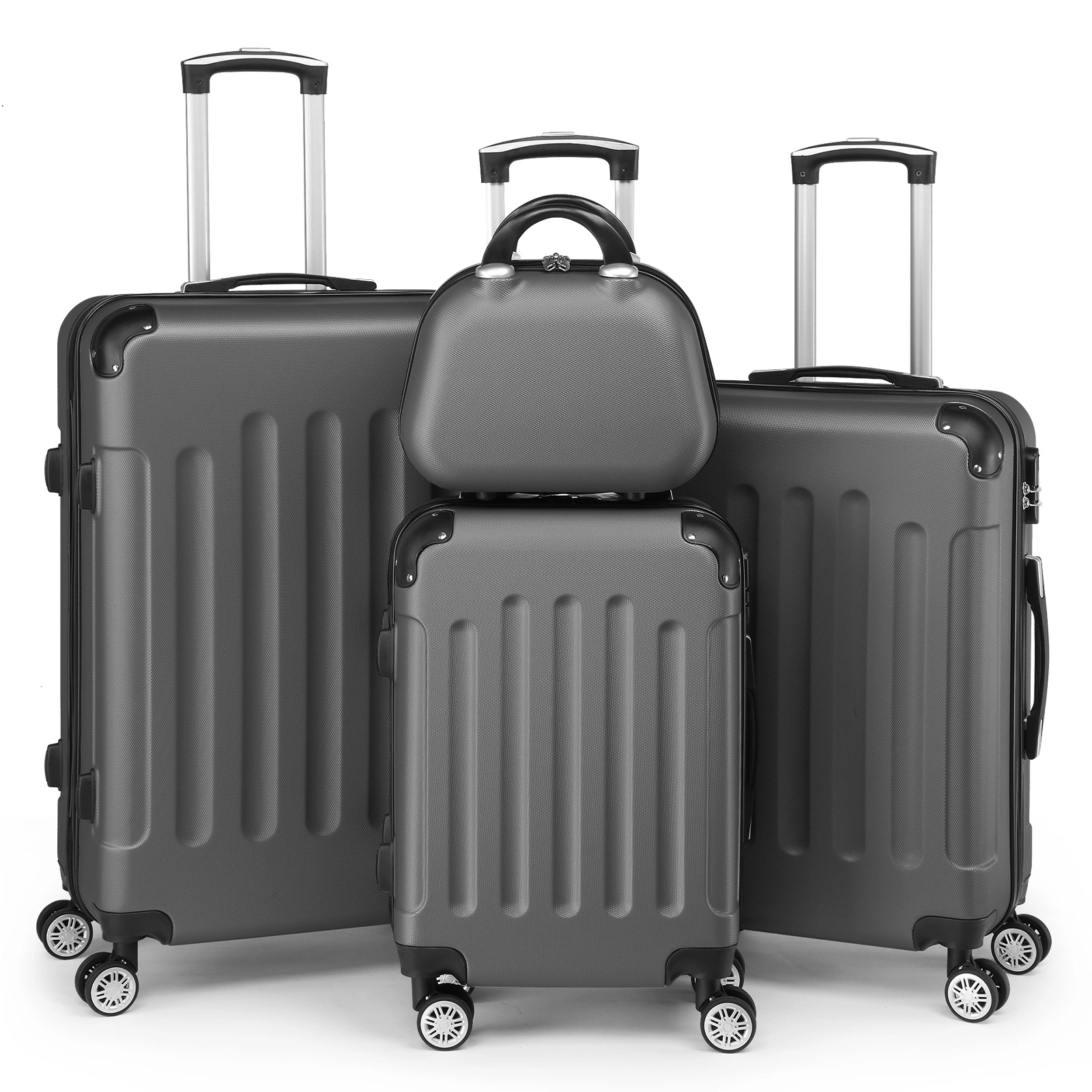 4-Piece ABS Hard Shell Suitcase Set, Telescopic Handle Trolley Luggage, Hand Carry Travel Bag, Gray