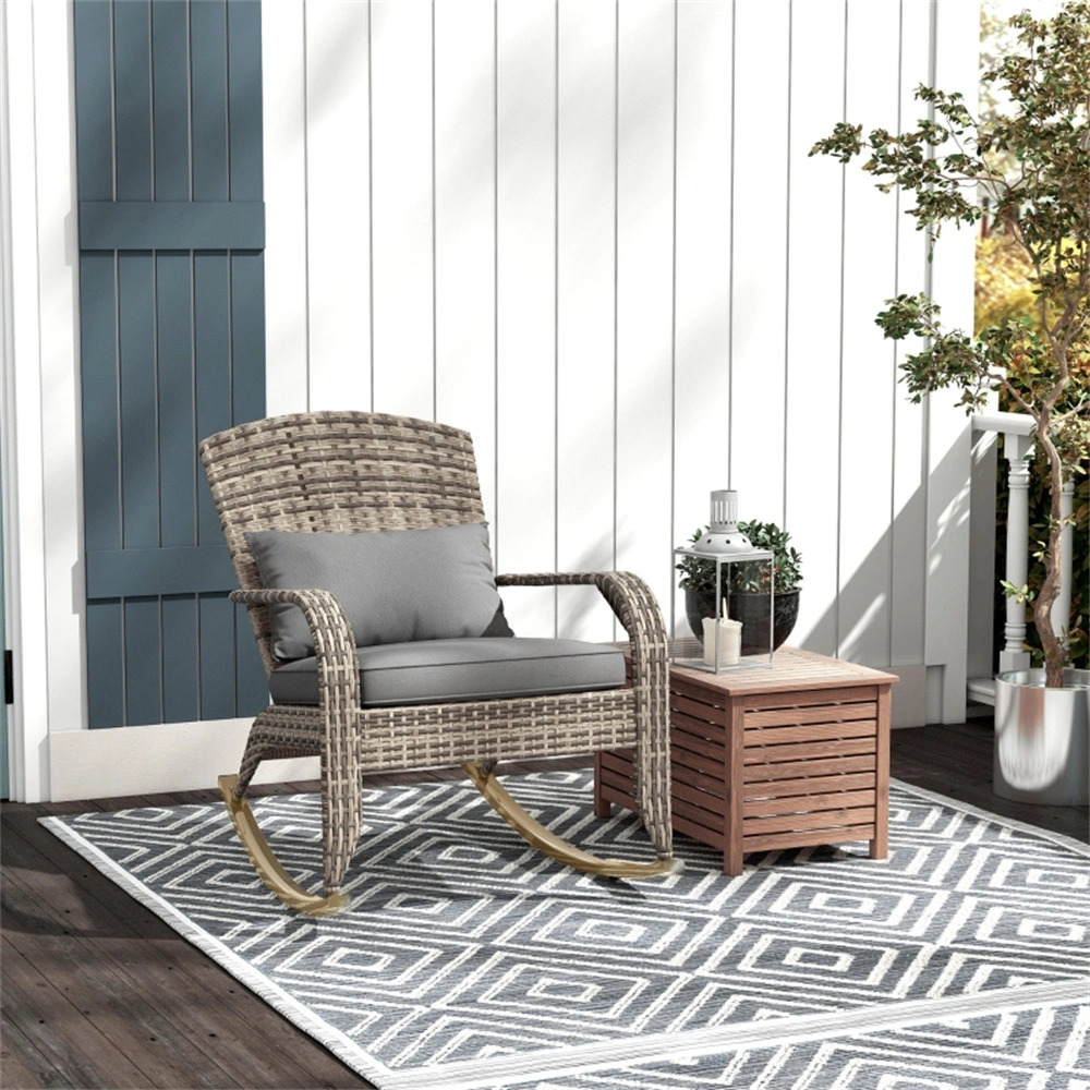 Garden Rocking Chair Outdoor Patio Furniture Rattan Wicker Rocker Chair with Cushion for Porch Lawn Backyard view 2