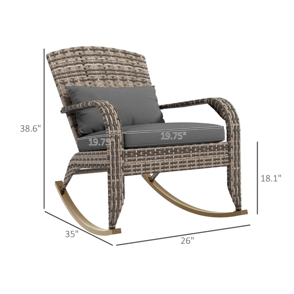 Garden Rocking Chair Outdoor Patio Furniture Rattan Wicker Rocker Chair with Cushion for Porch Lawn Backyard view 3