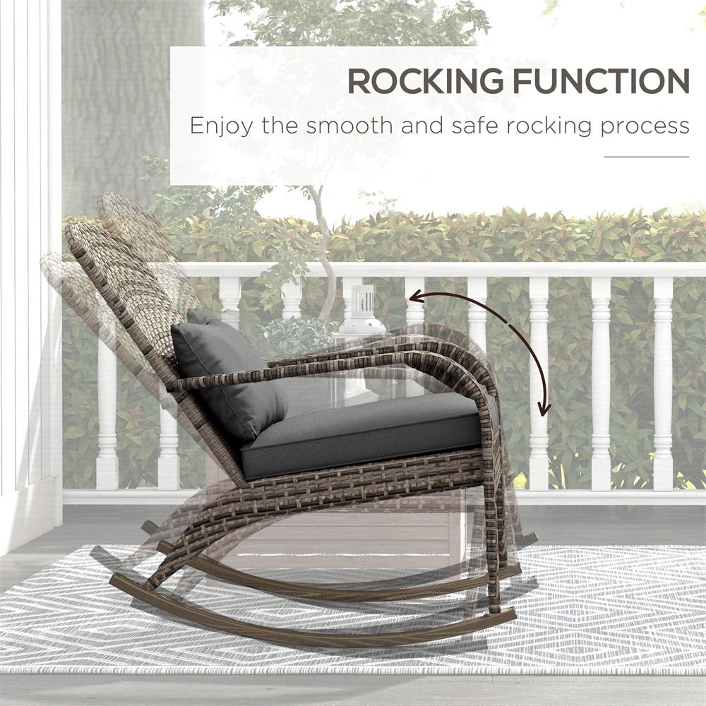 Garden Rocking Chair Outdoor Patio Furniture Rattan Wicker Rocker Chair with Cushion for Porch Lawn Backyard view 4