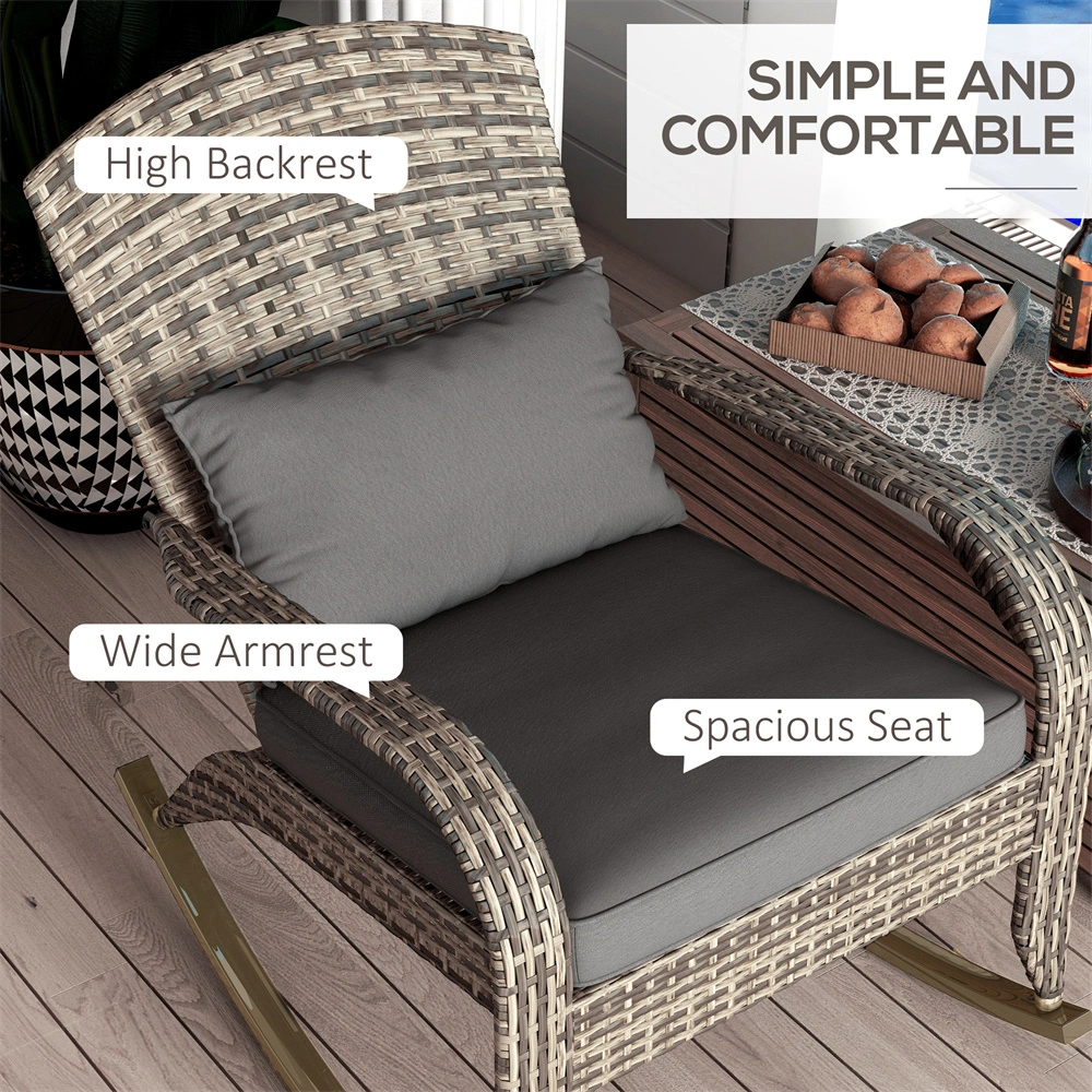 Garden Rocking Chair Outdoor Patio Furniture Rattan Wicker Rocker Chair with Cushion for Porch Lawn Backyard view 5