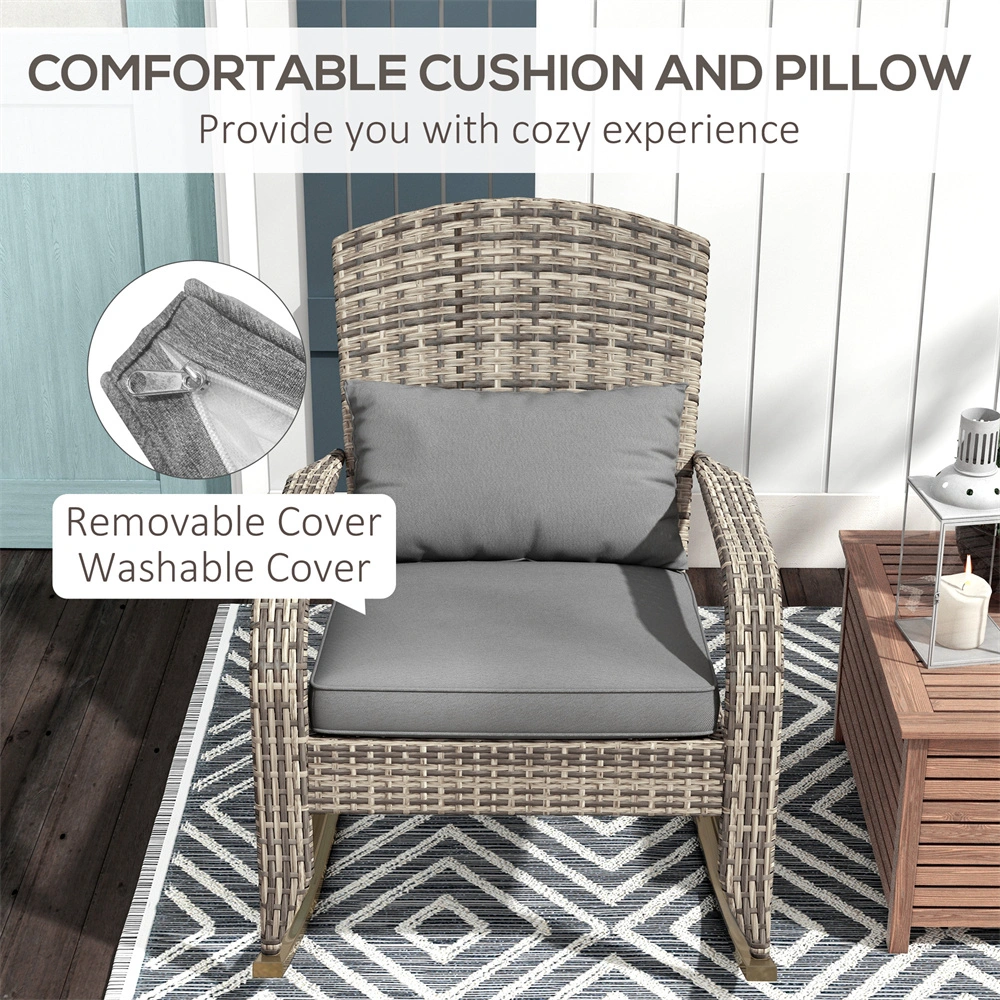 Garden Rocking Chair Outdoor Patio Furniture Rattan Wicker Rocker Chair with Cushion for Porch Lawn Backyard view 6