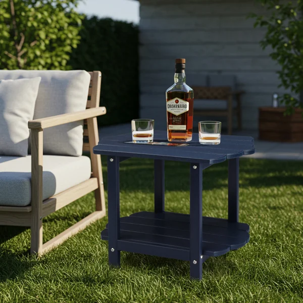 2-Tier Outdoor Side Table, HDPE Adirondack Table Patio Side Table, Weather Resistant End Table Small Outdoor Table, Navy Blue view 3