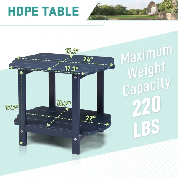 2-Tier Outdoor Side Table, HDPE Adirondack Table Patio Side Table, Weather Resistant End Table Small Outdoor Table, Navy Blue view 5
