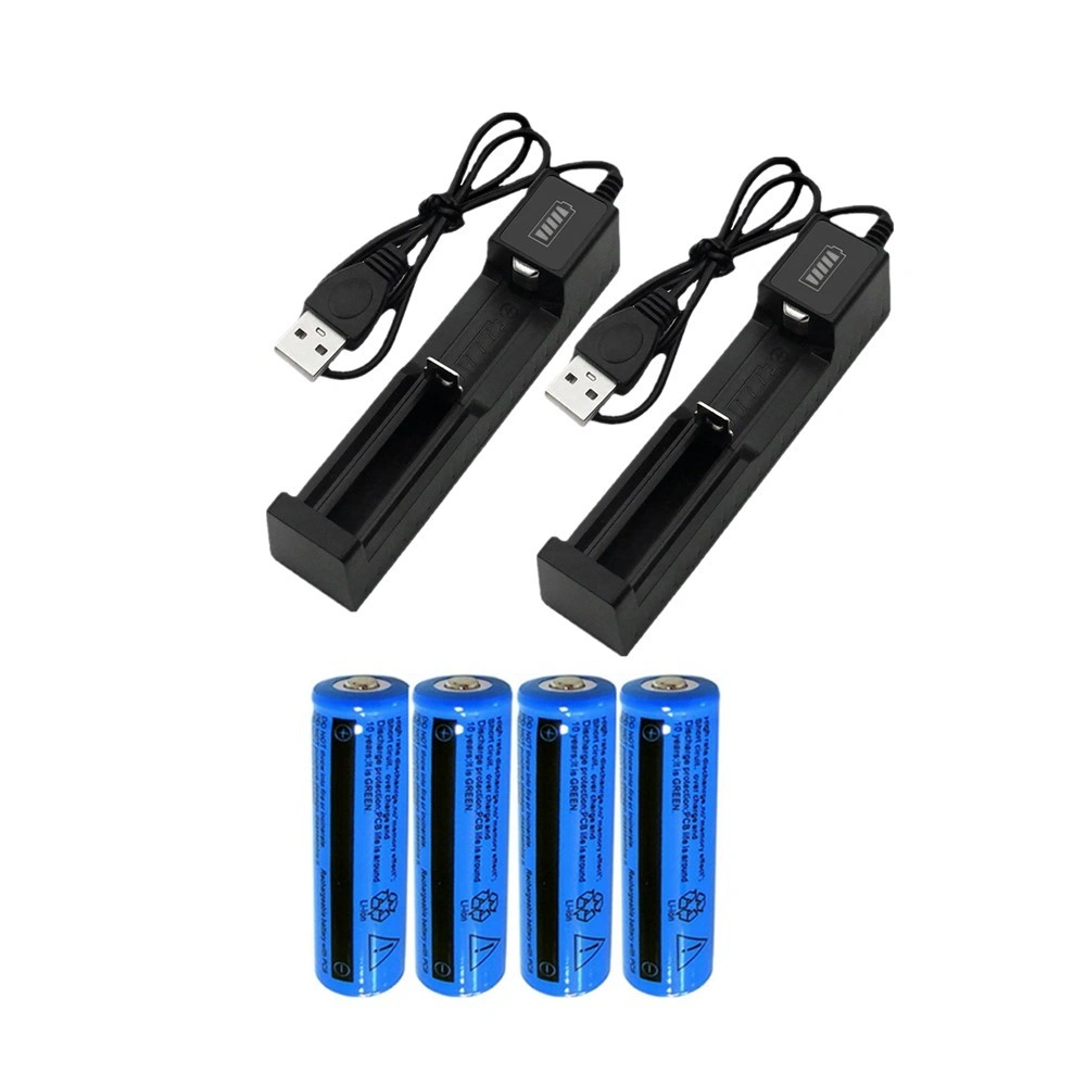 4 Pack 18650 Rechargeable Batteries + 2 PC USB Charger Set for Flashlight Headlamp view 4