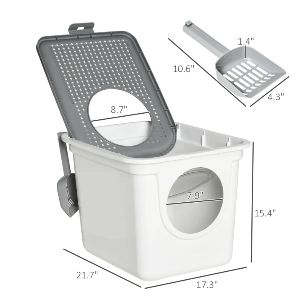 Self-Closing Cat Litter Box with Hood & Carbon Filter, Large Extra-Wide Litter Box for Kittens and Cats, Odor-Controlling Covered Litter Box view 3