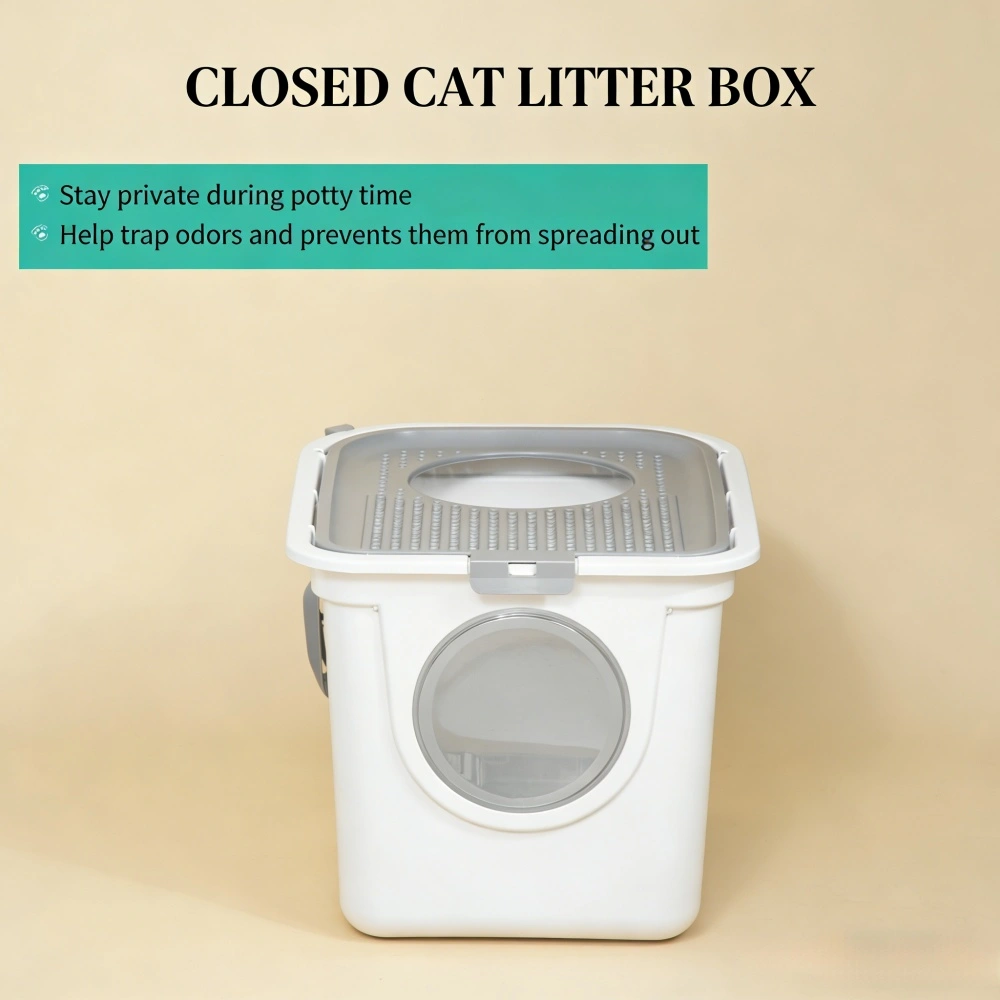 Self-Closing Cat Litter Box with Hood & Carbon Filter, Large Extra-Wide Litter Box for Kittens and Cats, Odor-Controlling Covered Litter Box view 4