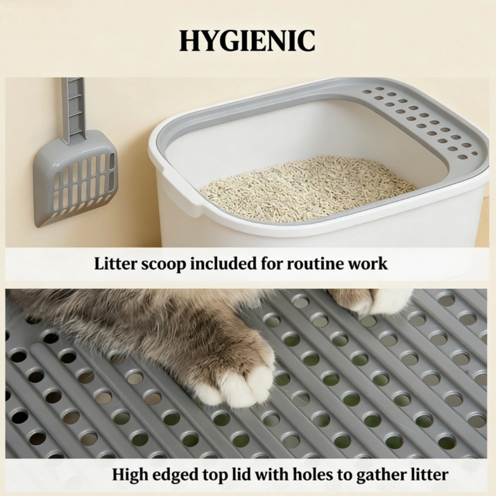 Self-Closing Cat Litter Box with Hood & Carbon Filter, Large Extra-Wide Litter Box for Kittens and Cats, Odor-Controlling Covered Litter Box view 7