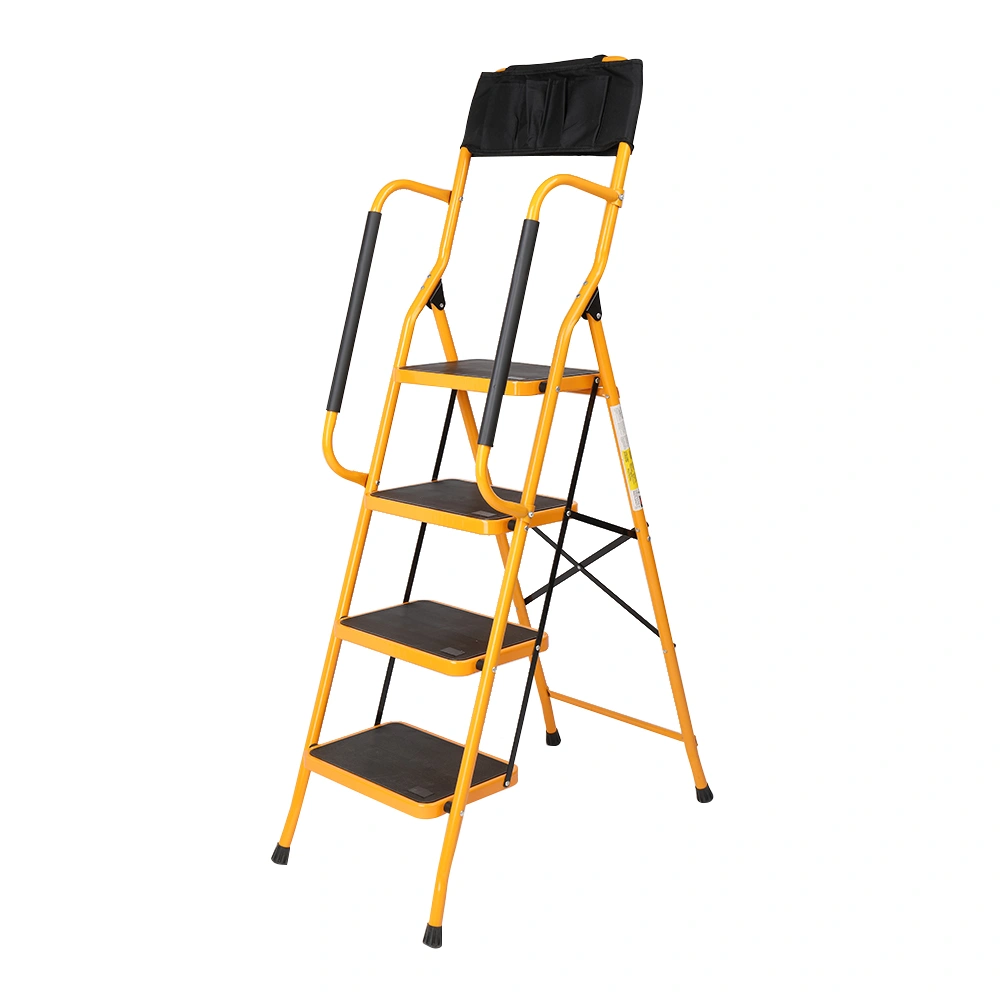 Iron 4-Step Ladder with Handrails - Sturdy Step Stool Platform Ladder, Ginger Color, Anti-Slip Feet, Indoor/Outdoor view 2