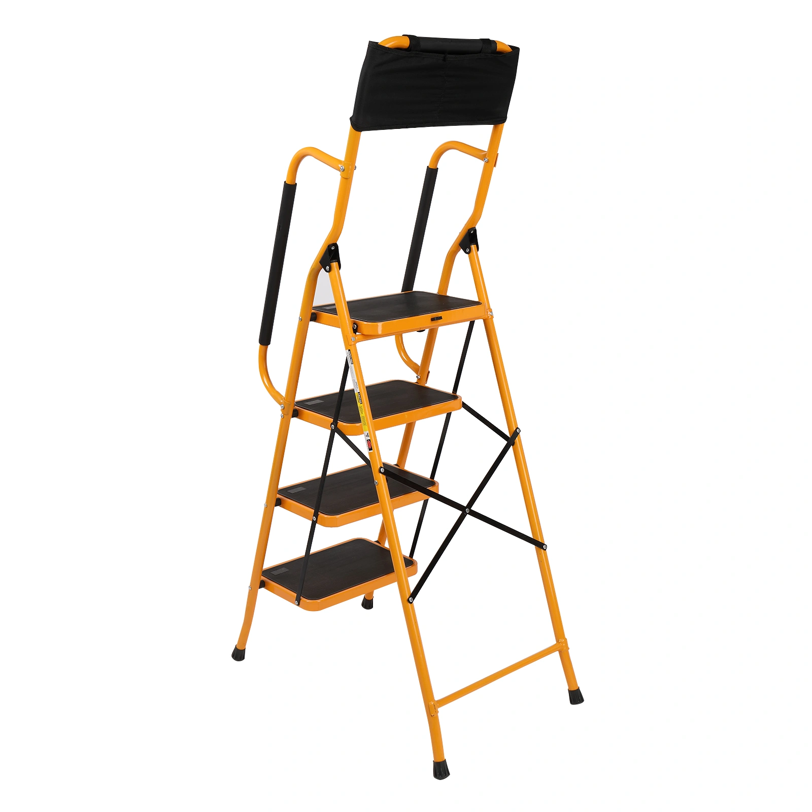 Iron 4-Step Ladder with Handrails - Sturdy Step Stool Platform Ladder, Ginger Color, Anti-Slip Feet, Indoor/Outdoor view 3