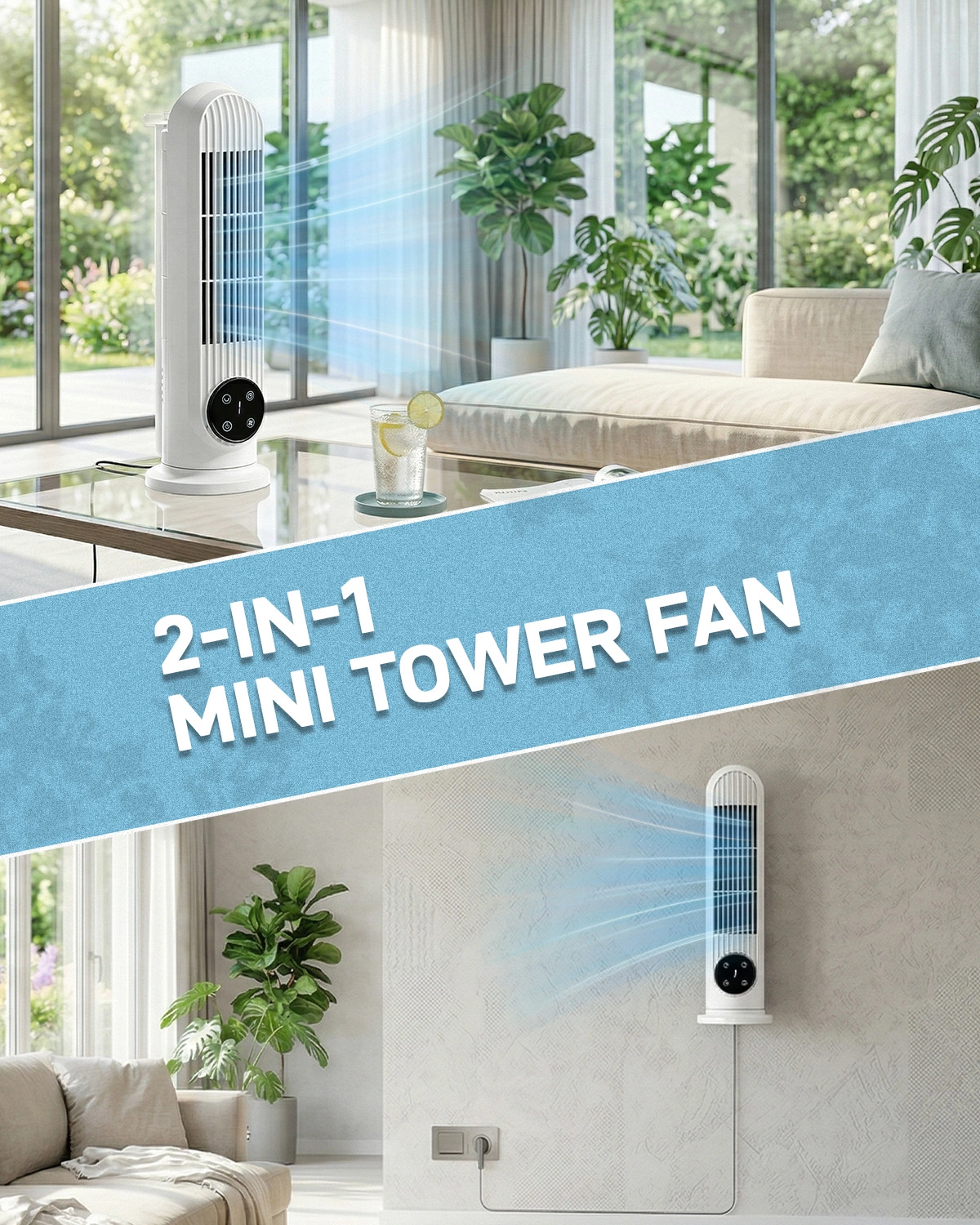 US Standard RTW-CR Tower Fan, 110V, 25W, 16 Inch Mini Column Tower Fan, Touch Control with Remote, Plastic Body, Copper Motor, White, 3 Speed, Oscillating, 9-Hour Timer, Floor & Wall Mount for Home Use view 10