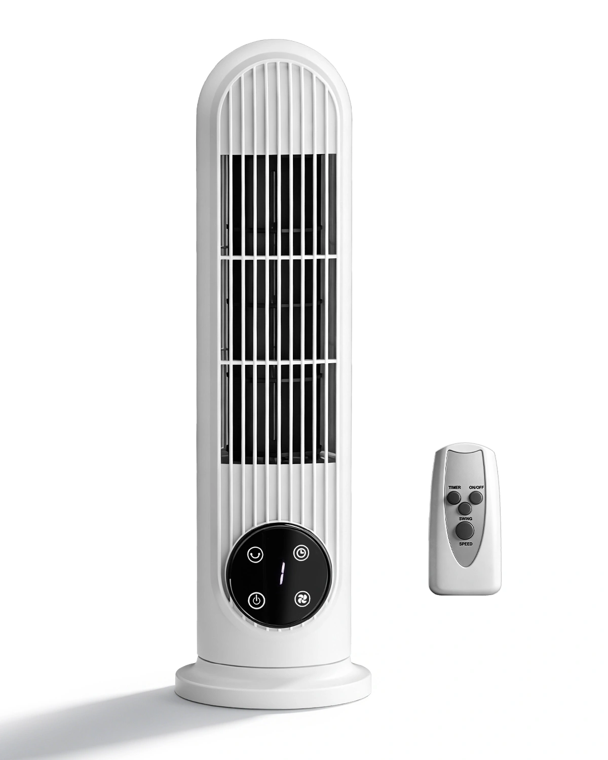 US Standard RTW-CR Tower Fan, 110V, 25W, 16 Inch Mini Column Tower Fan, Touch Control with Remote, Plastic Body, Copper Motor, White, 3 Speed, Oscillating, 9-Hour Timer, Floor & Wall Mount for Home Use view 2