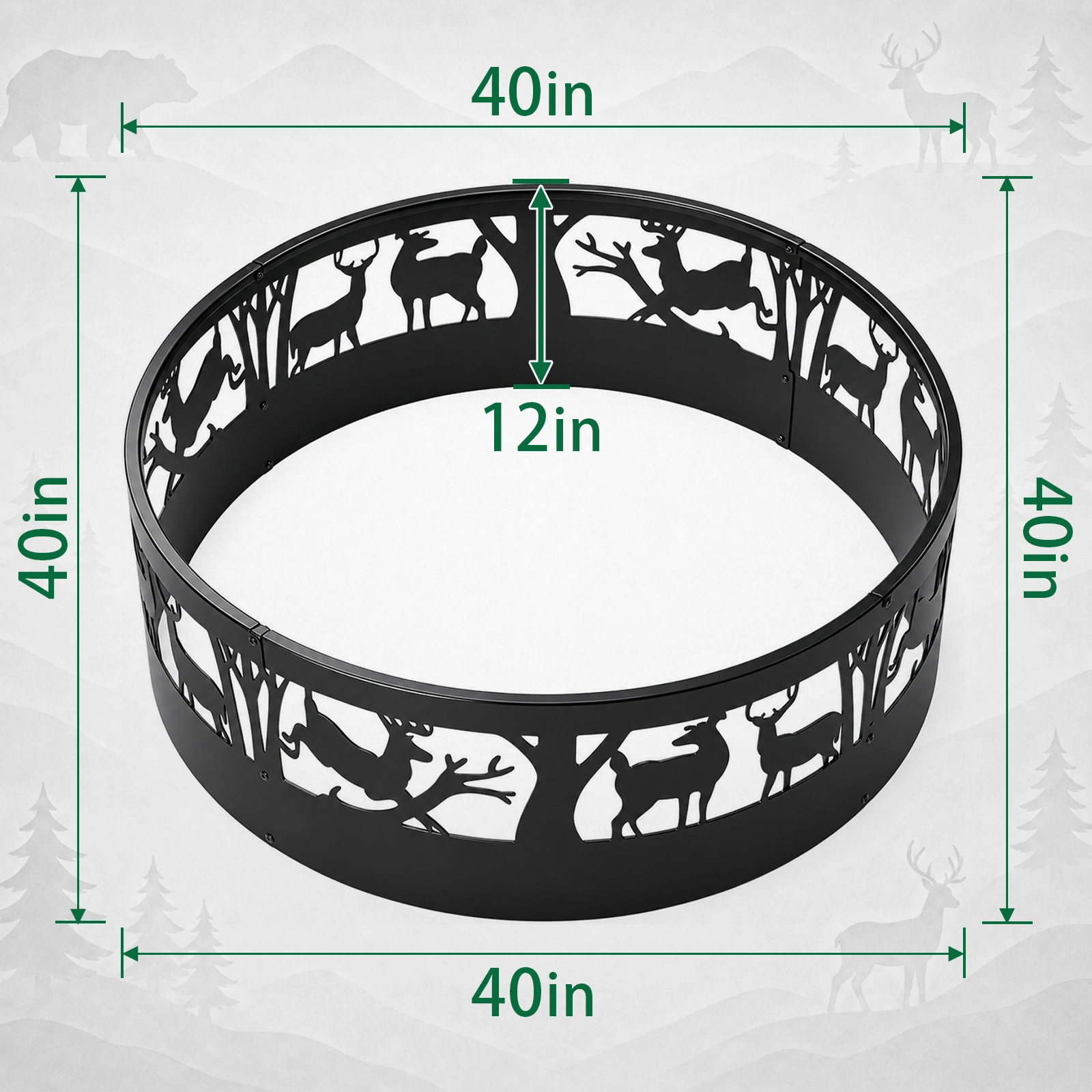 40 Inch Round Fire Ring with Elk Pattern, Heavy Duty Wrought Iron Fire Pit Ring for Outdoor Camping view 11