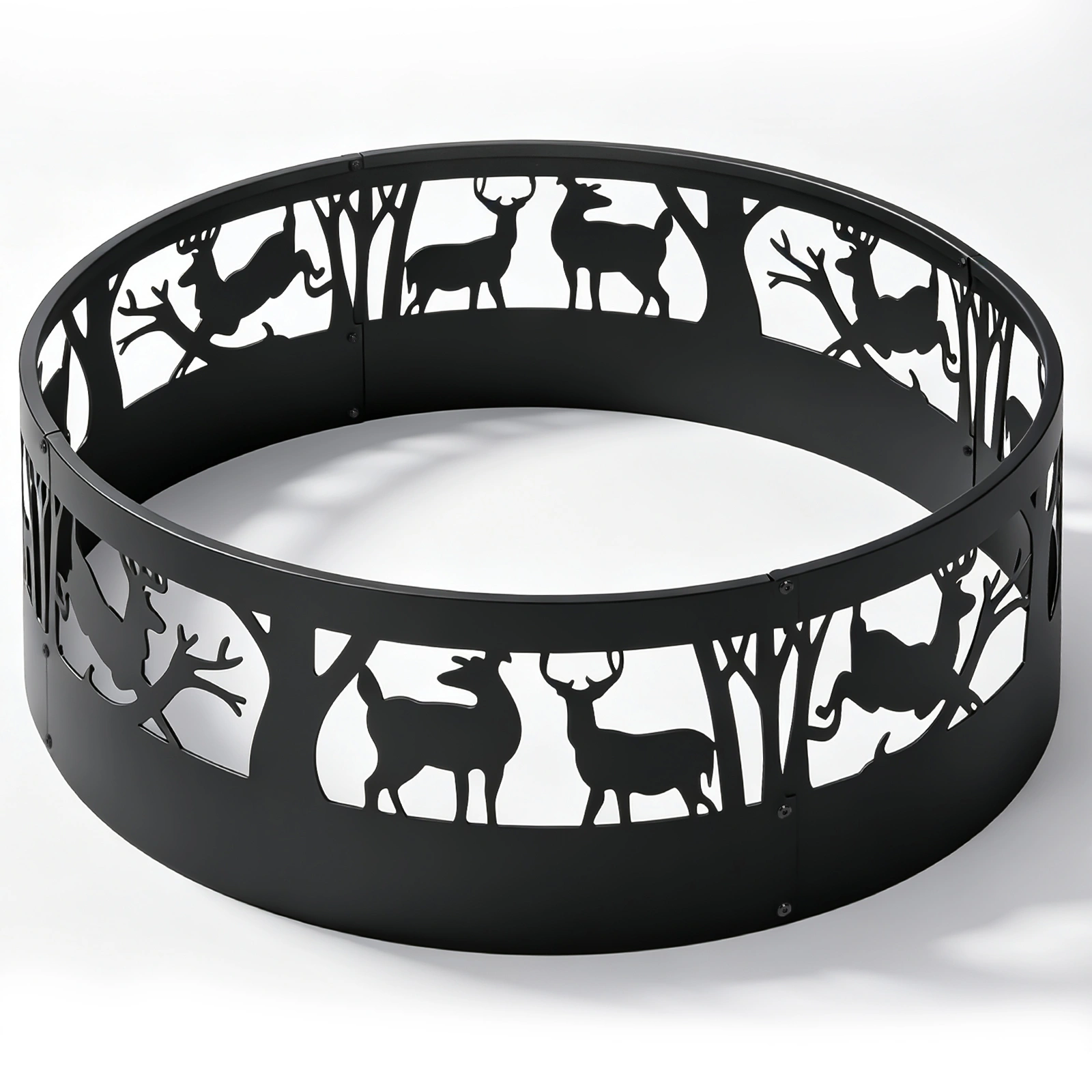 40 Inch Round Fire Ring with Elk Pattern, Heavy Duty Wrought Iron Fire Pit Ring for Outdoor Camping view 4