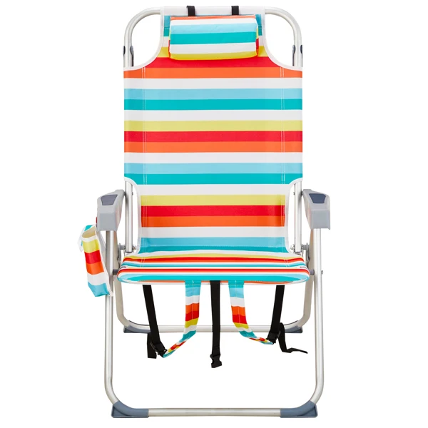 63*70*99cm Heightened Oxford Cloth Silver White Aluminum Tube Bearing 100kg Beach Chair Rainbow Stripes view 2