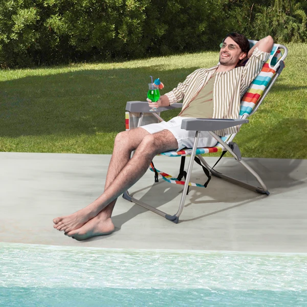 63*70*99cm Heightened Oxford Cloth Silver White Aluminum Tube Bearing 100kg Beach Chair Rainbow Stripes view 4
