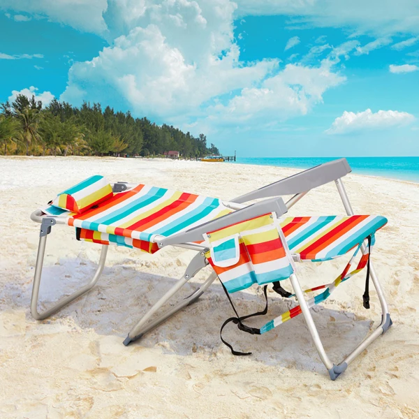 63*70*99cm Heightened Oxford Cloth Silver White Aluminum Tube Bearing 100kg Beach Chair Rainbow Stripes view 5