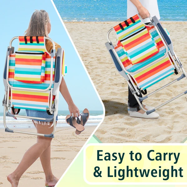 63*70*99cm Heightened Oxford Cloth Silver White Aluminum Tube Bearing 100kg Beach Chair Rainbow Stripes view 6