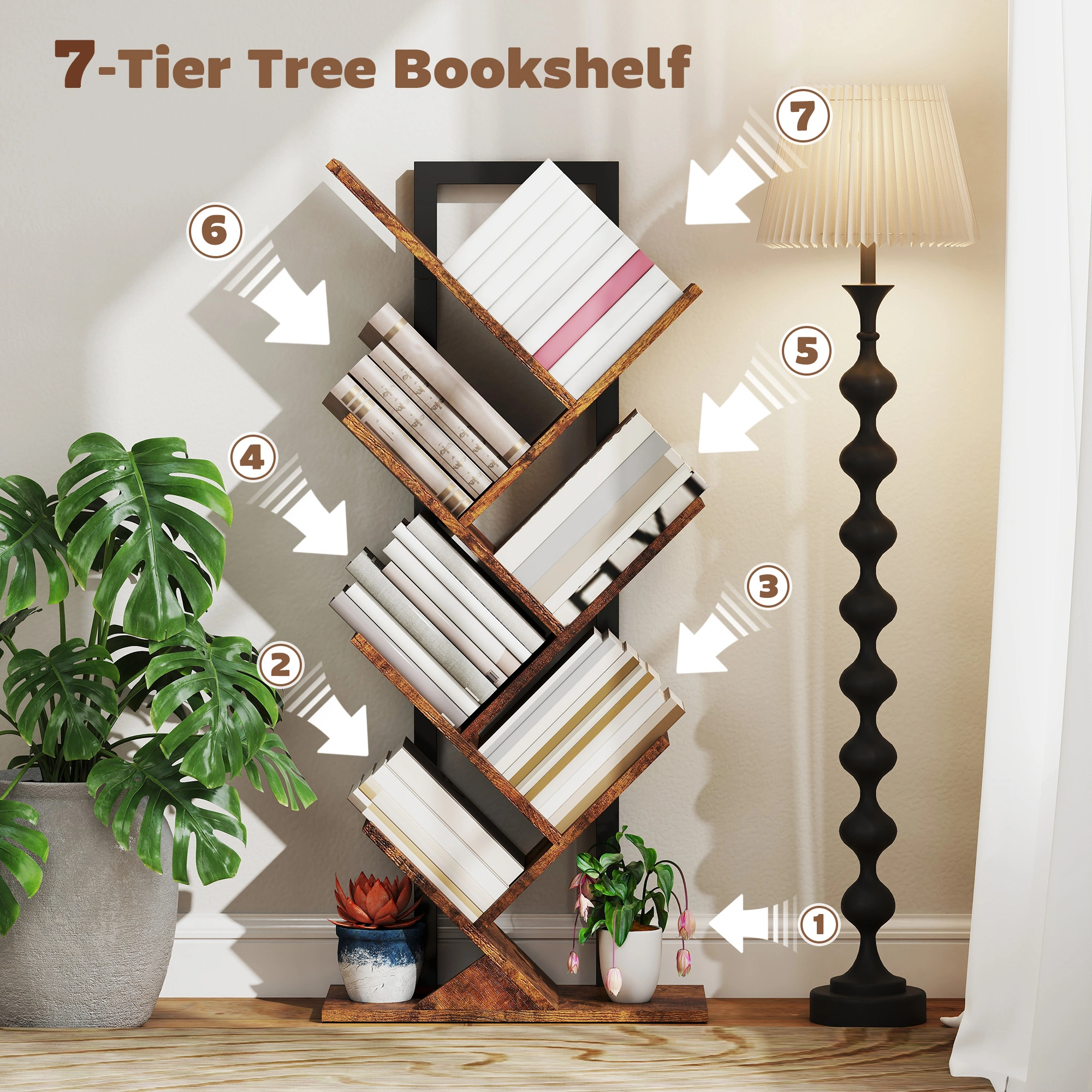 Modern Wooden Bookshelf Storage Cabinet with Open Shelves - Multifunctional Bookcase Organizer for Living Room & Bedroom view 2