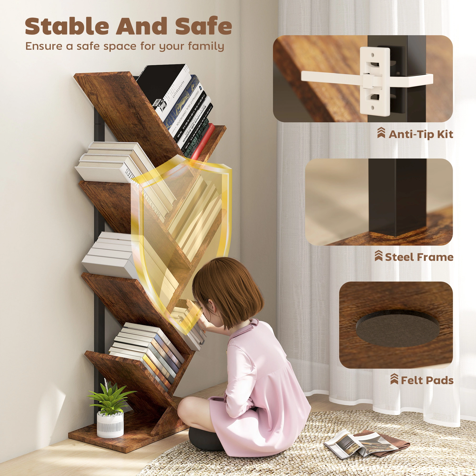 Modern Wooden Bookshelf Storage Cabinet with Open Shelves - Multifunctional Bookcase Organizer for Living Room & Bedroom view 4