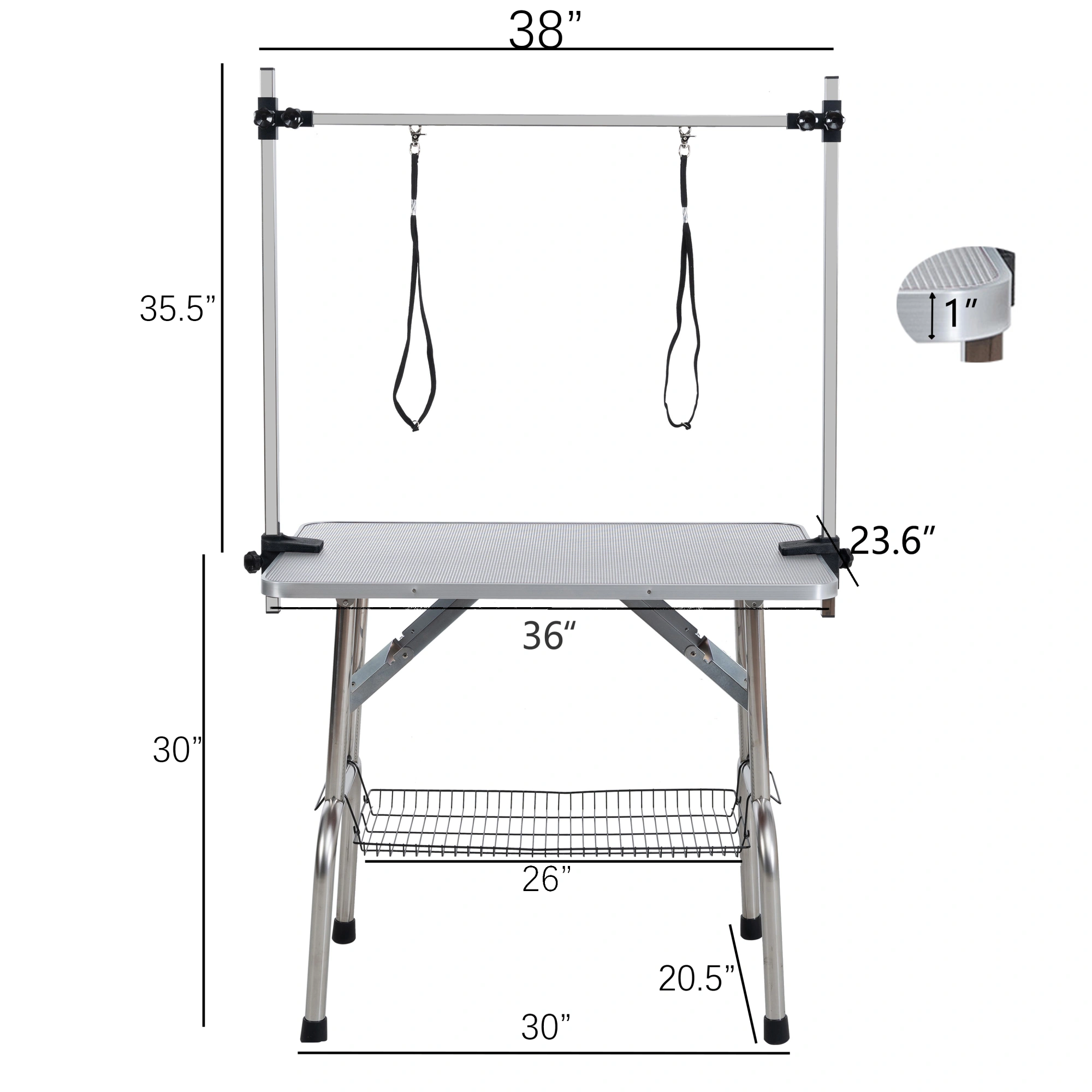 36" Folding Dog Pet Grooming Table Stainless Steel Frame Rubber Mat on Board with Adjustable Arm and Clamps pet dog Cat Grooming Table (SILVER-GRAY COLOR) view 6