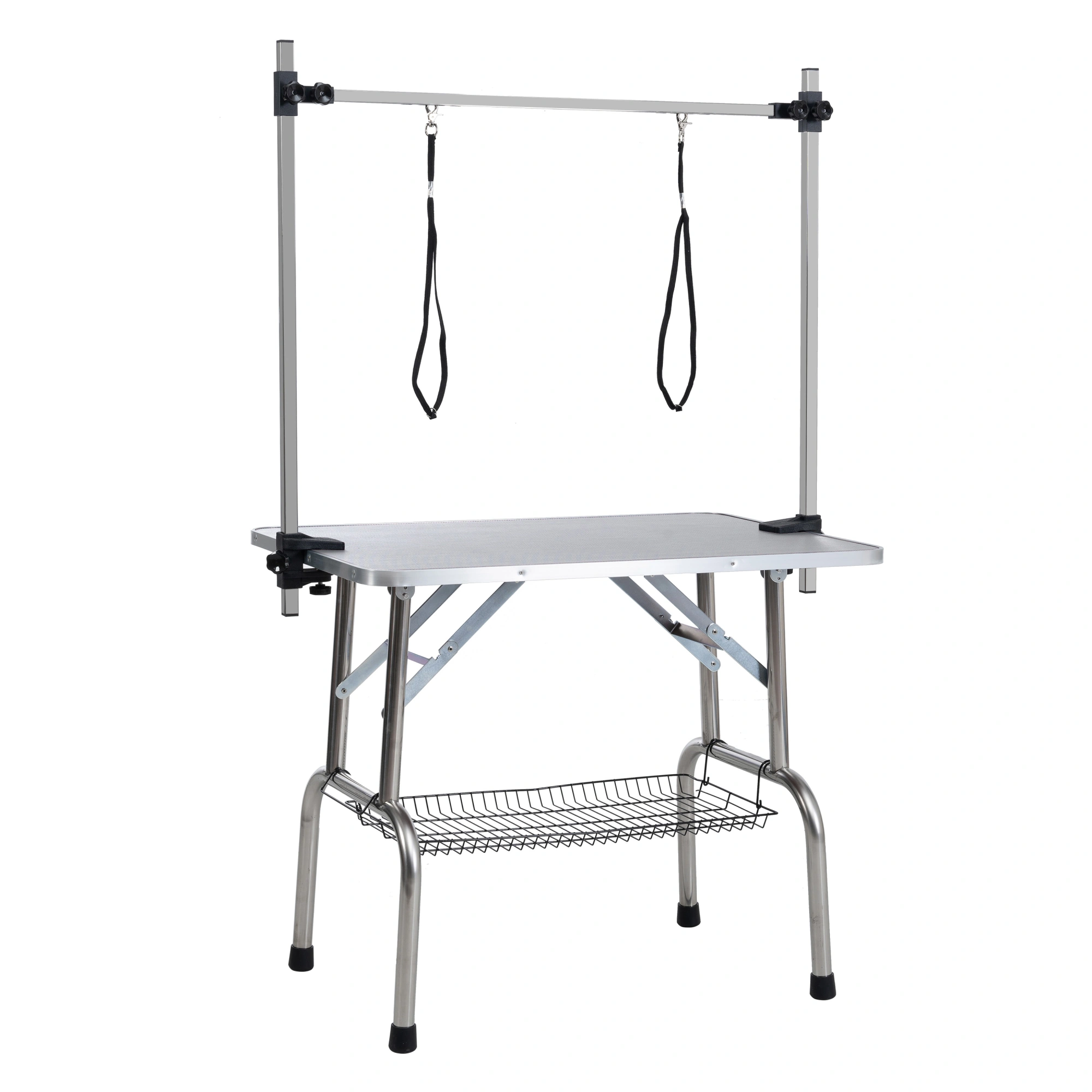 36" Folding Dog Pet Grooming Table Stainless Steel Frame Rubber Mat on Board with Adjustable Arm and Clamps pet dog Cat Grooming Table (SILVER-GRAY COLOR) view 8