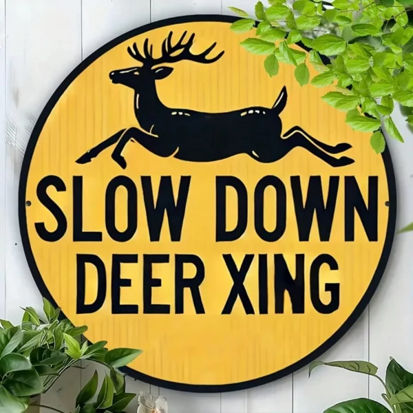 CIFbuy Metal Slow Deer Crossing Sign Round Wall Art for Home Decor (TikTok, temu pick-up service) view 2