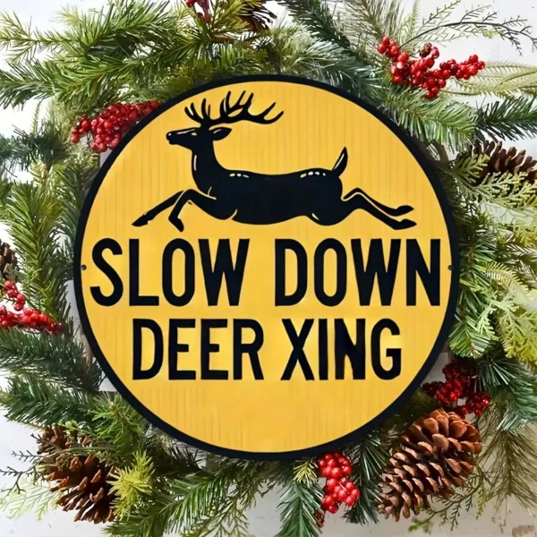 CIFbuy Metal Slow Deer Crossing Sign Round Wall Art for Home Decor (TikTok, temu pick-up service) view 4