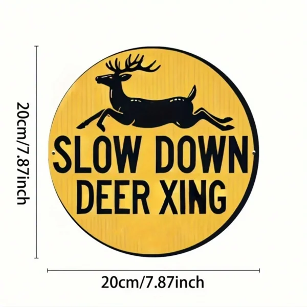 CIFbuy Metal Slow Deer Crossing Sign Round Wall Art for Home Decor (TikTok, temu pick-up service) view 5