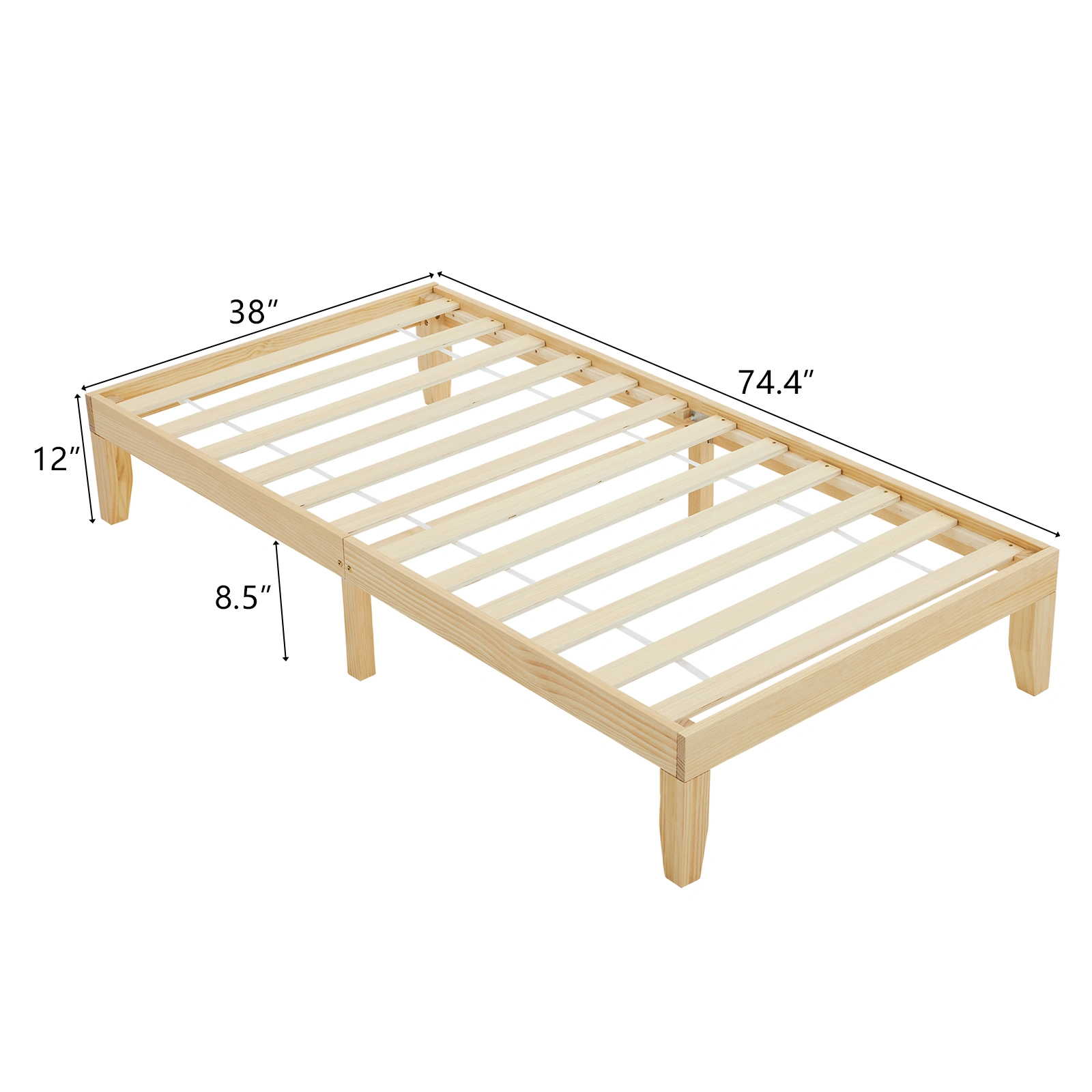 Simple & Sturdy Twin Bed Frame – Painted Pine Wood, Natural Finish view 2