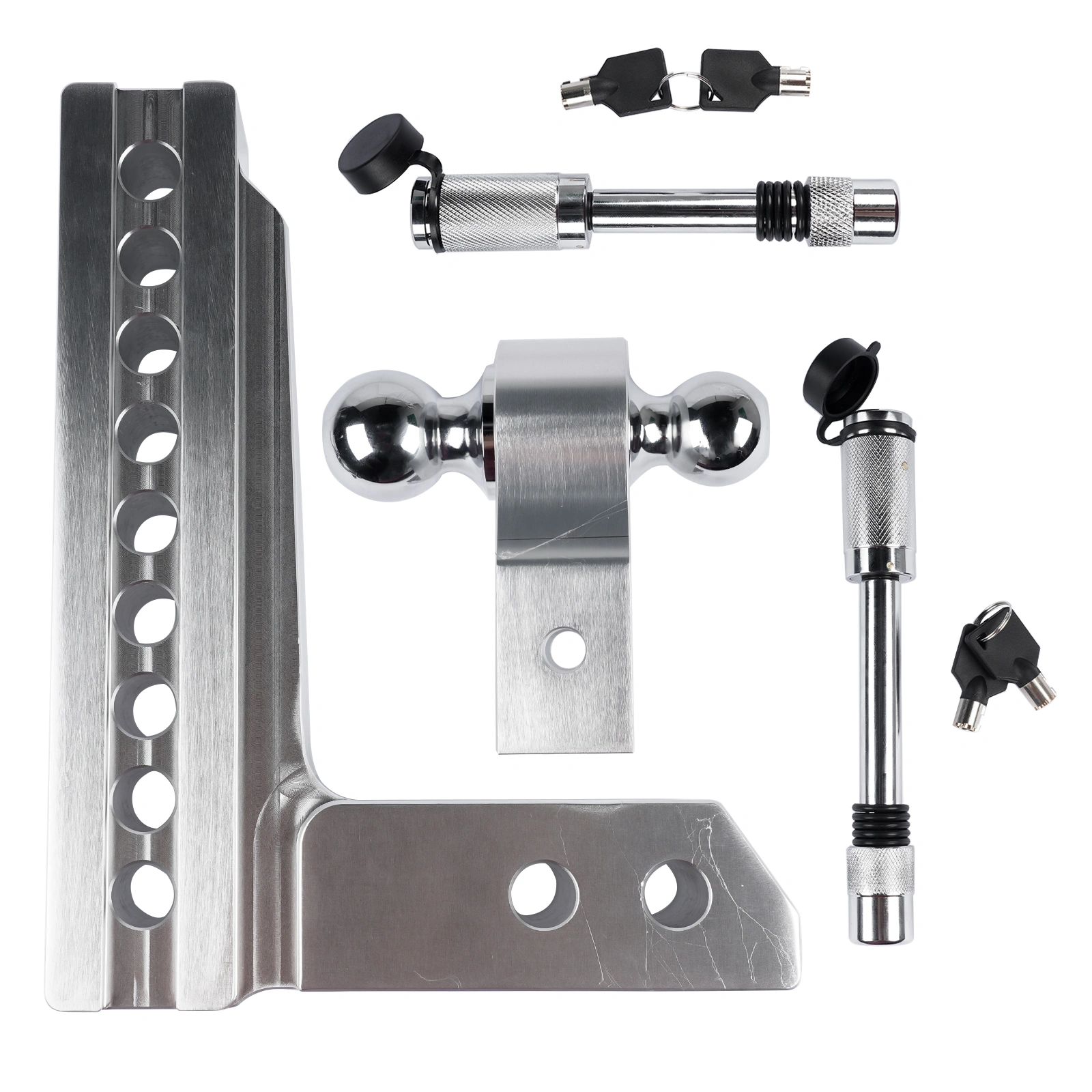 Fits 2" Receiver Trailer Hitch Adjustable 8" Drop/Rise 12500 LBS 2" & 2-5/16" Ball w/Anti-Theft Hitch Pin view 12