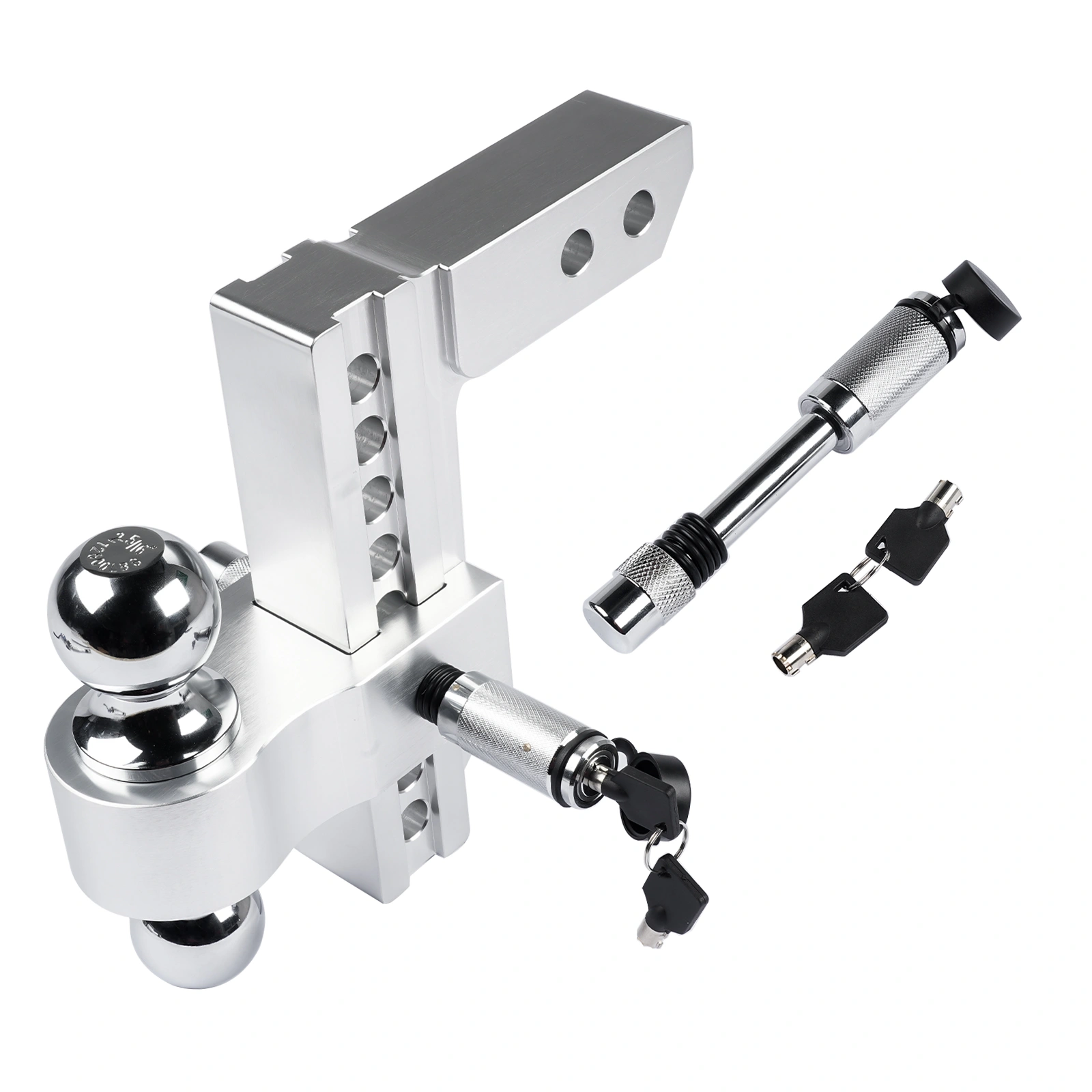 Fits 2" Receiver Trailer Hitch Adjustable 8" Drop/Rise 12500 LBS 2" & 2-5/16" Ball w/Anti-Theft Hitch Pin view 2