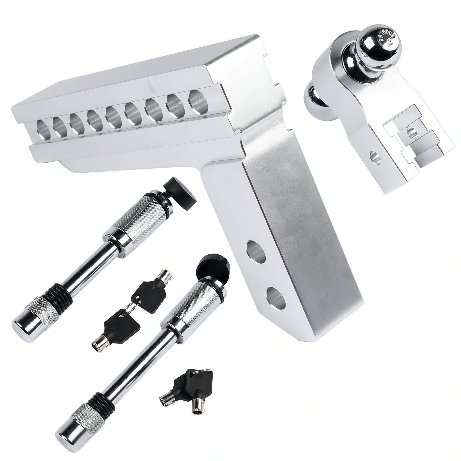 Fits 2" Receiver Trailer Hitch Adjustable 8" Drop/Rise 12500 LBS 2" & 2-5/16" Ball w/Anti-Theft Hitch Pin view 4