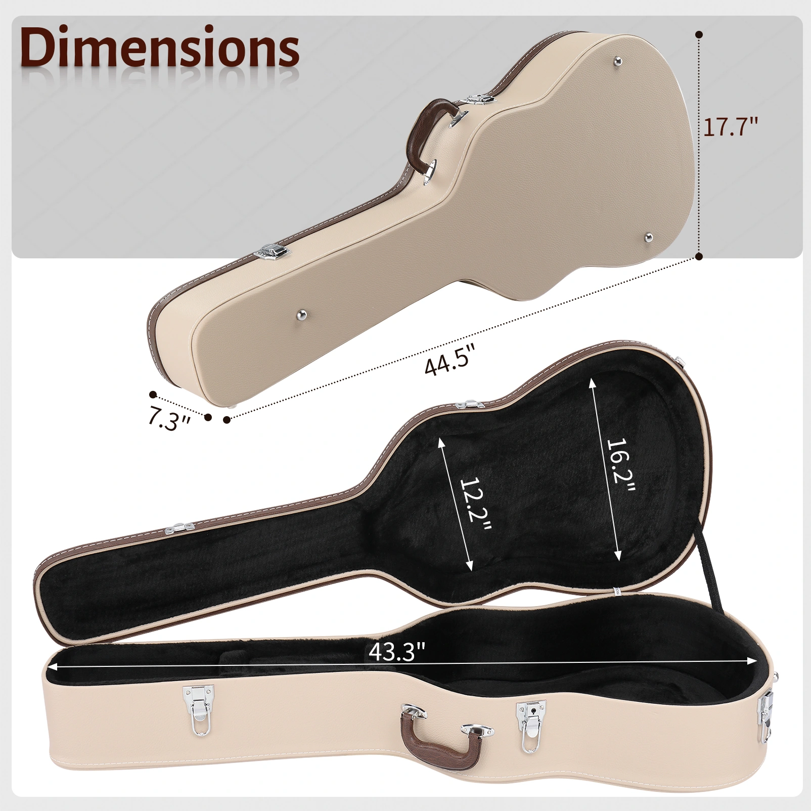 41" Microgroove Folk Guitar Hardshell Case, Fits Most Acoustic Guitars, Flat Beige view 12