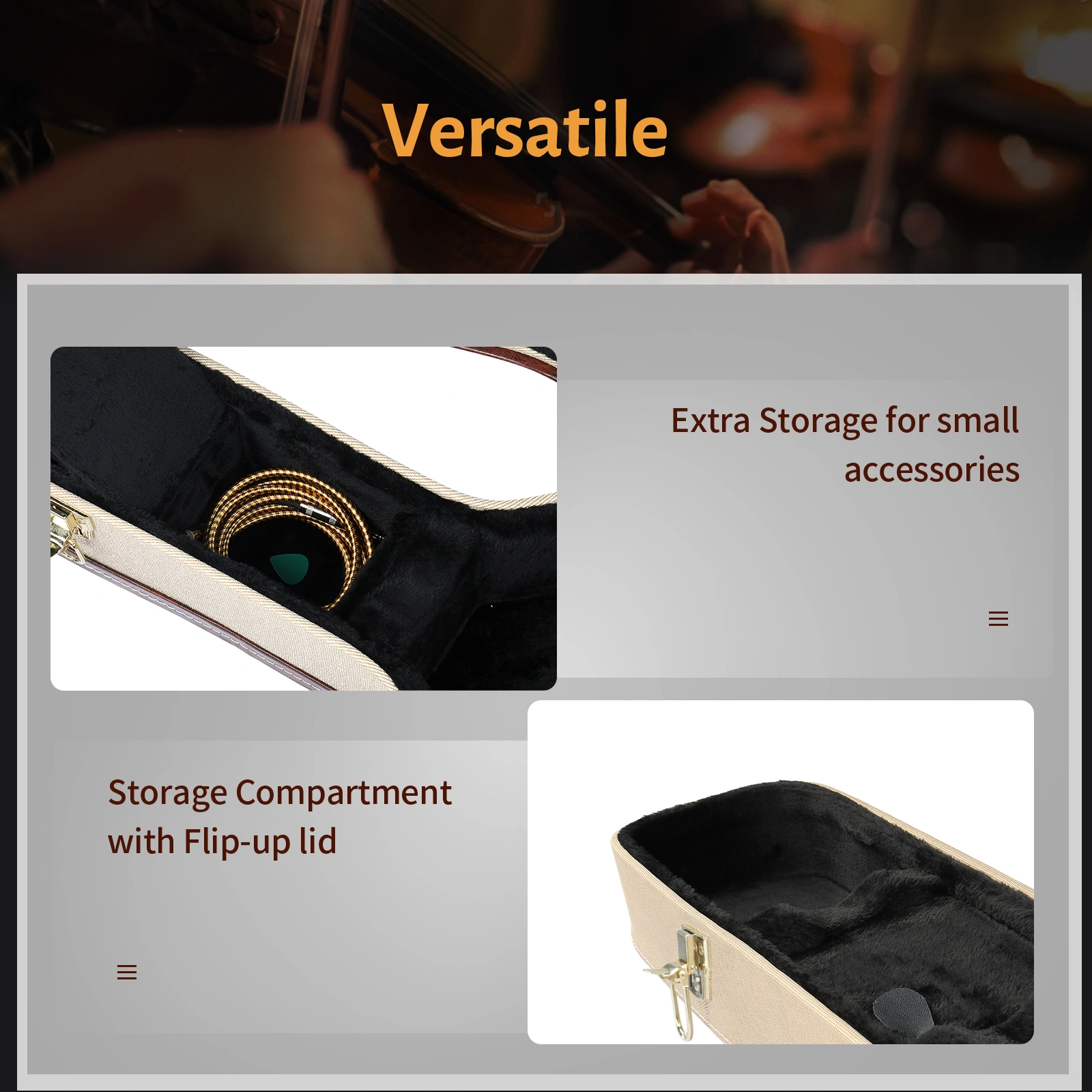 41" Microgroove Folk Guitar Hardshell Case, Fits Most Acoustic Guitars, Flat Beige view 14