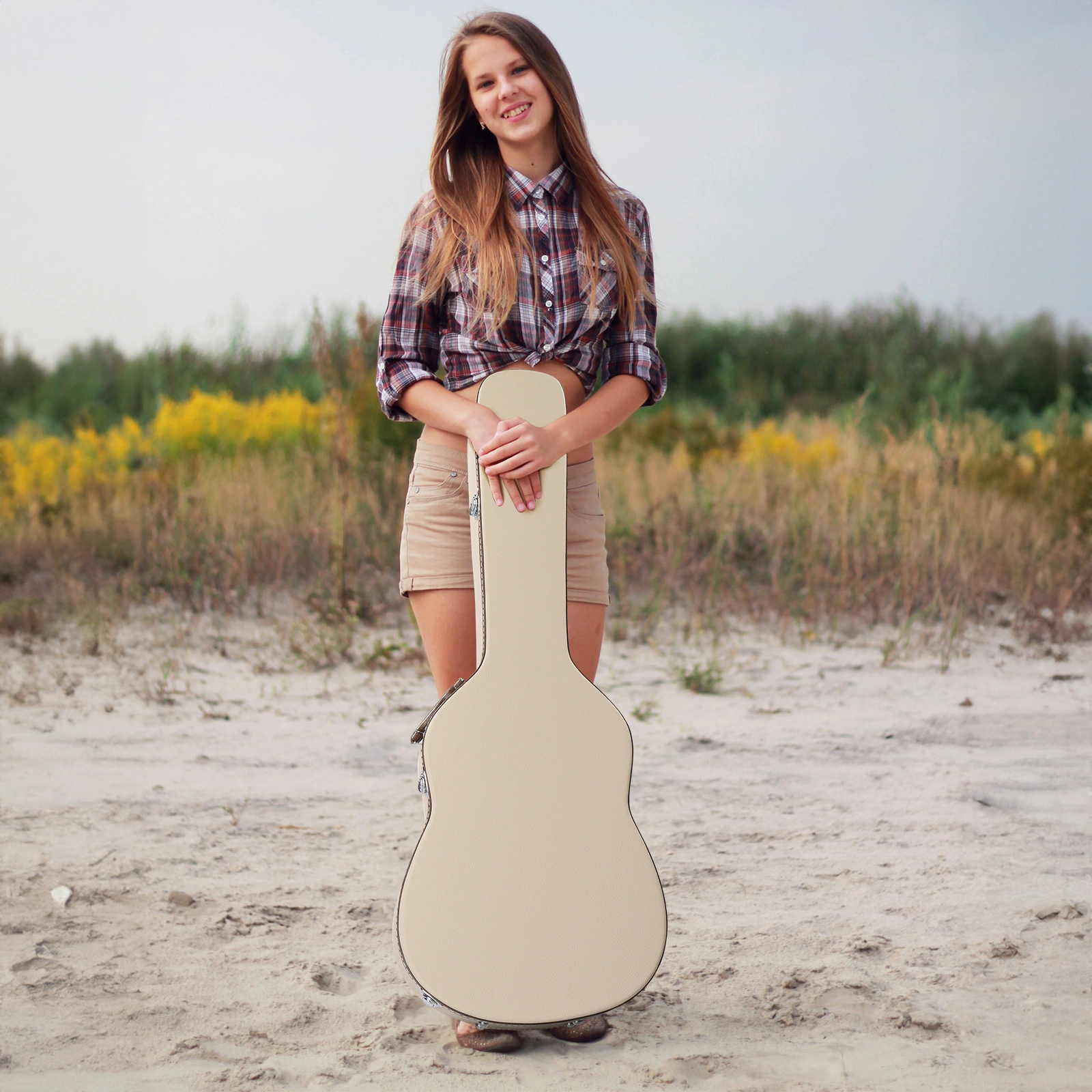41" Microgroove Folk Guitar Hardshell Case, Fits Most Acoustic Guitars, Flat Beige view 3