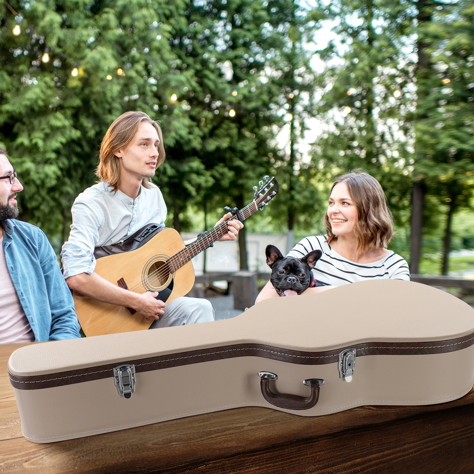 41" Microgroove Folk Guitar Hardshell Case, Fits Most Acoustic Guitars, Flat Beige view 4