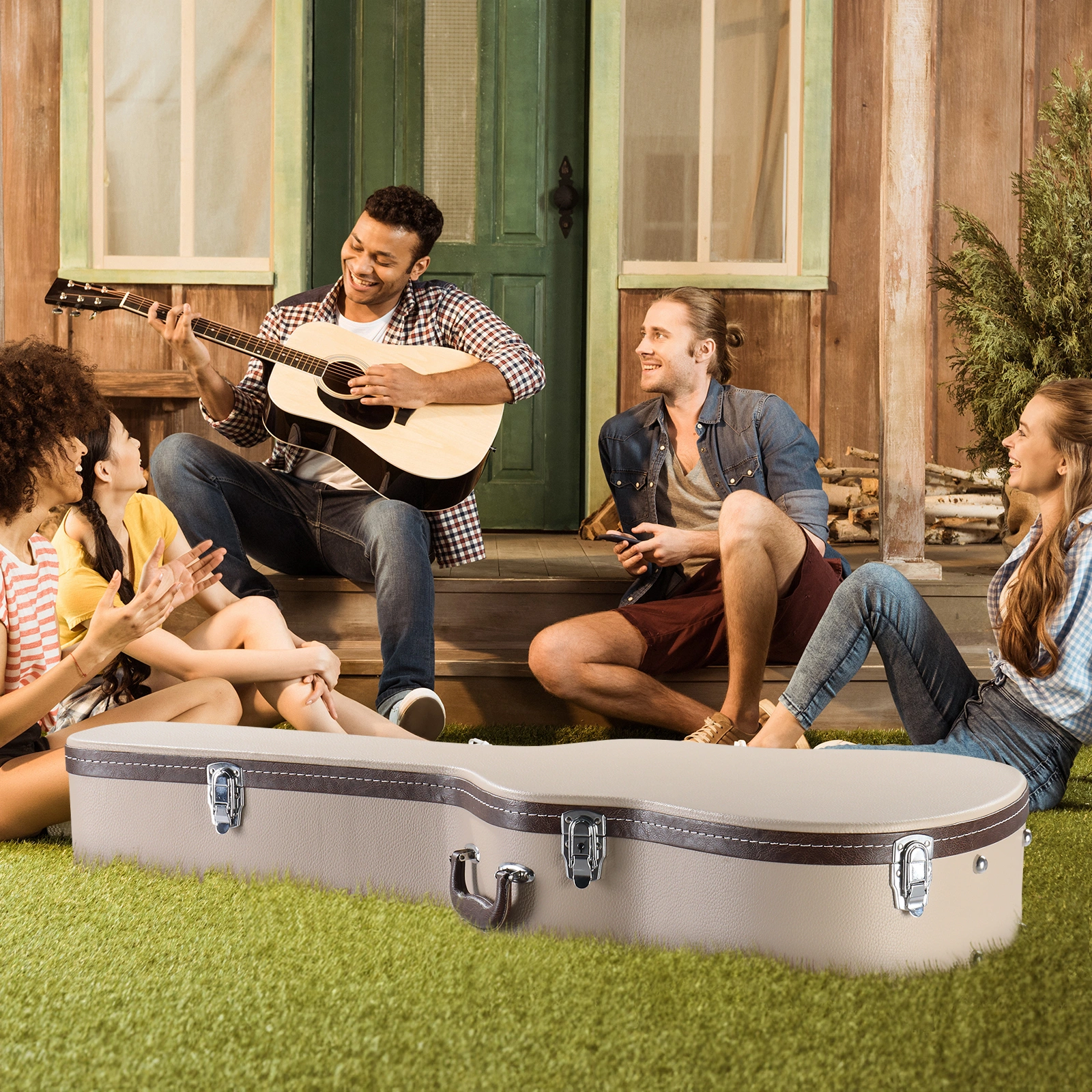 41" Microgroove Folk Guitar Hardshell Case, Fits Most Acoustic Guitars, Flat Beige view 8
