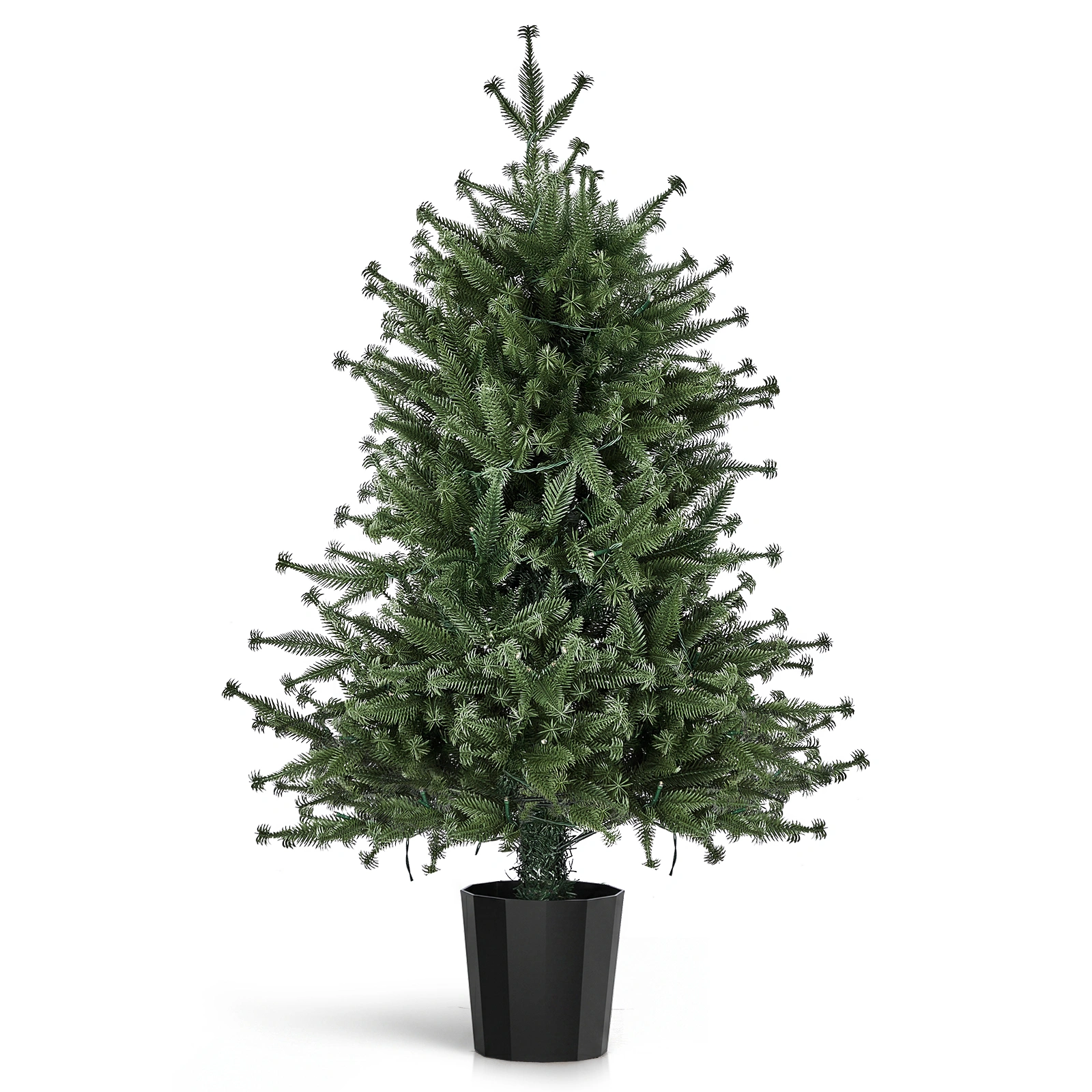 3FT Artificial Christmas Tree Pre-Lit, Green PE Mini Xmas Tree, 80 Warm White LED Lights 8 Modes, 100 Branch Tips, Black Round Pot Base, Battery Operated view 2