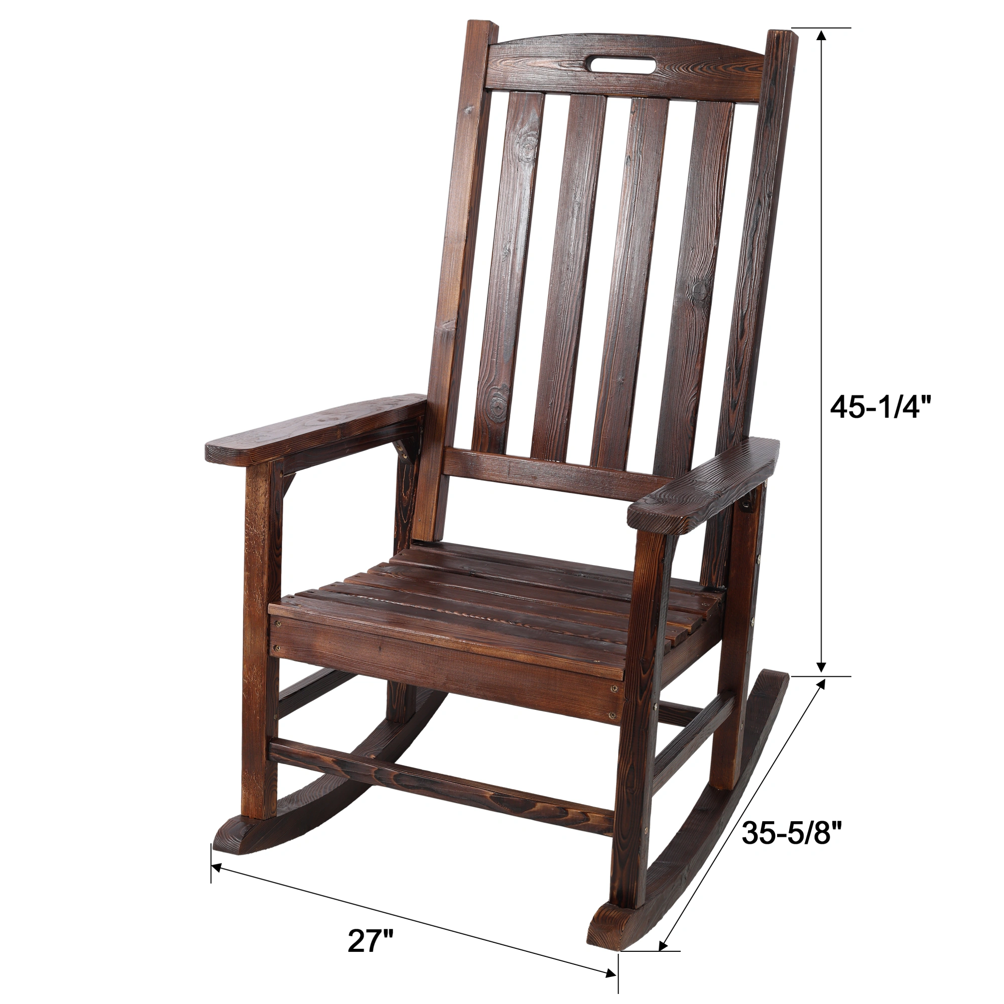 Oversized Wooden Porch Rocker Chair Brown - Wide Seat High Back Smooth Rocking Chair for Indoor Outdoor Use view 14