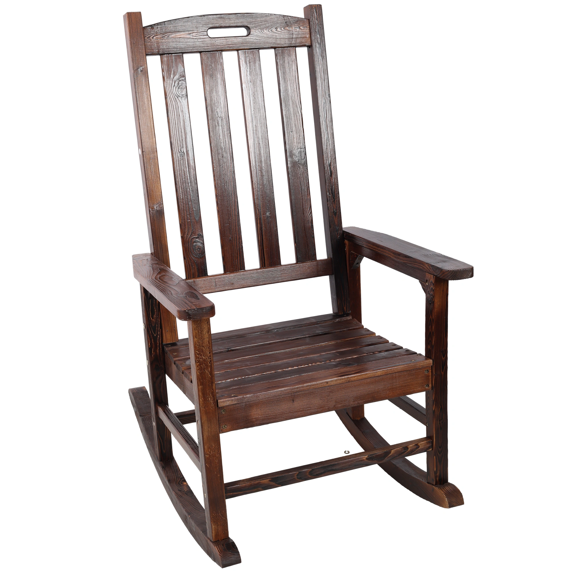 Oversized Wooden Porch Rocker Chair Brown - Wide Seat High Back Smooth Rocking Chair for Indoor Outdoor Use view 3