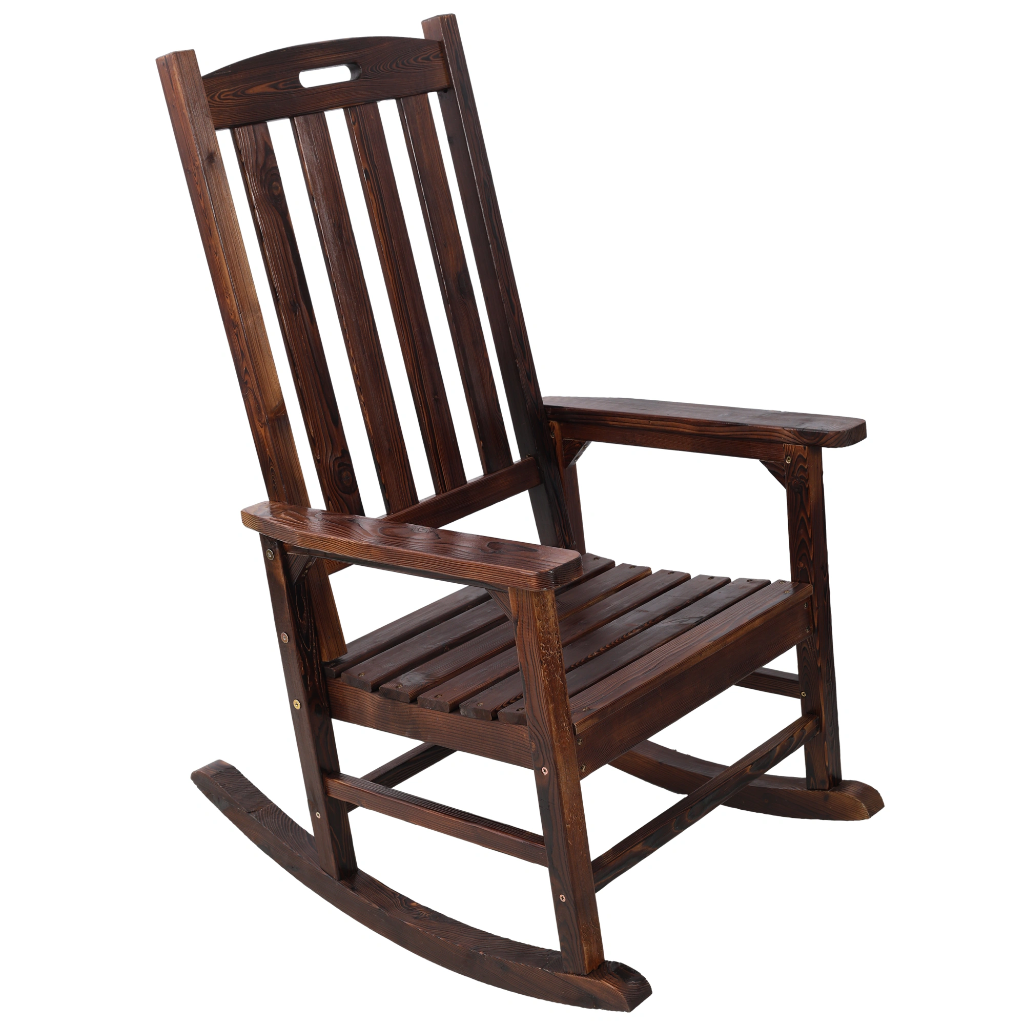 Oversized Wooden Porch Rocker Chair Brown - Wide Seat High Back Smooth Rocking Chair for Indoor Outdoor Use view 4