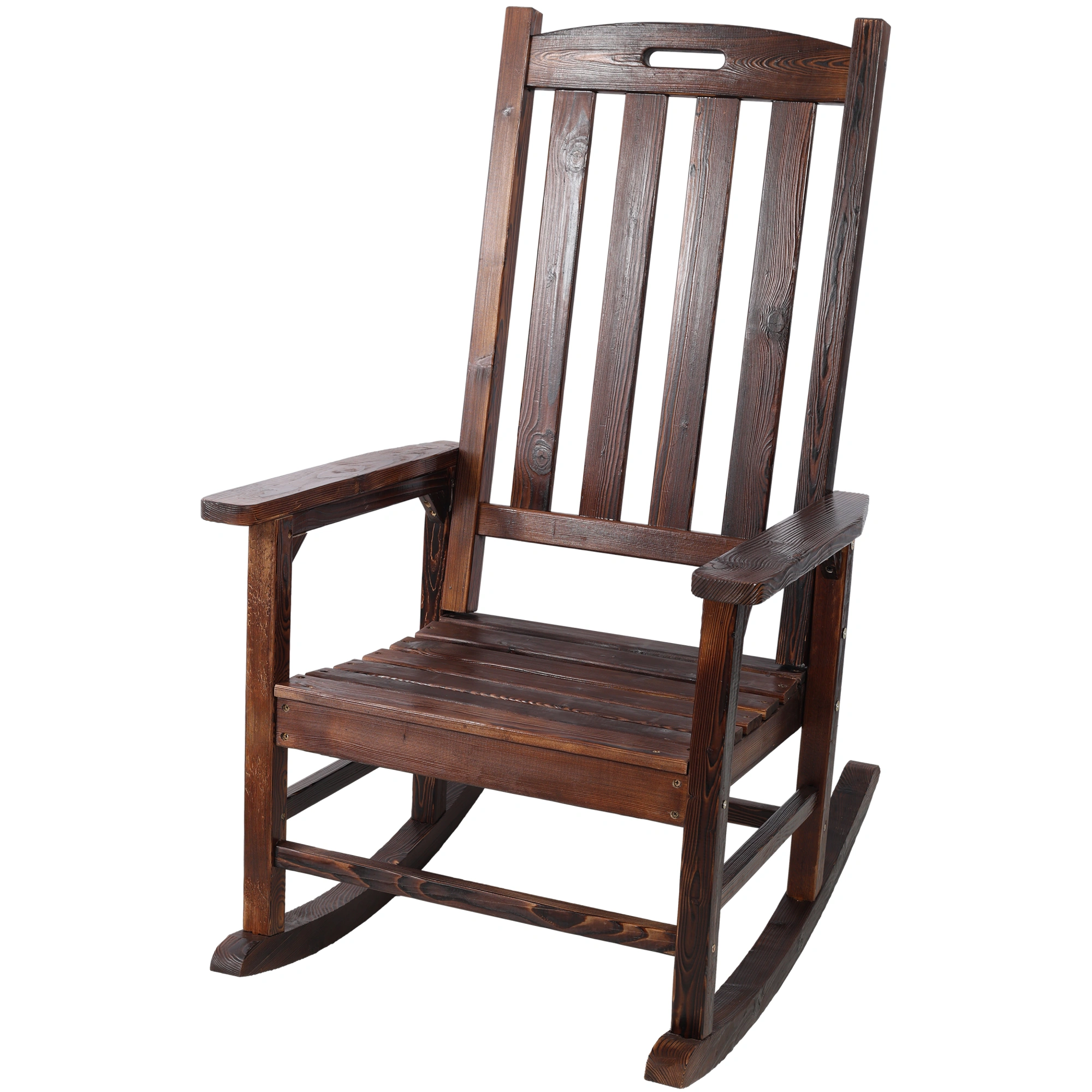 Oversized Wooden Porch Rocker Chair Brown - Wide Seat High Back Smooth Rocking Chair for Indoor Outdoor Use view 8