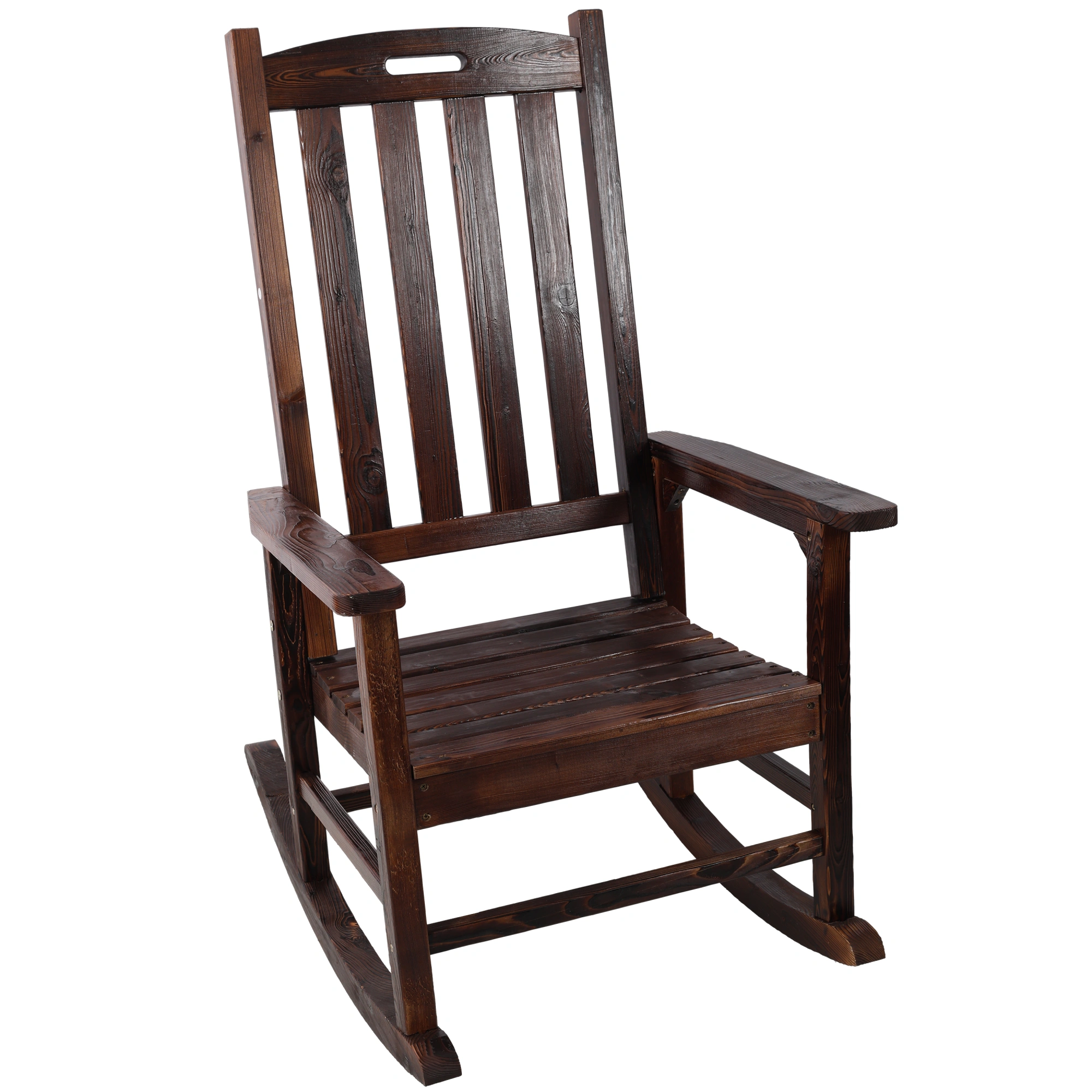 Oversized Wooden Porch Rocker Chair Brown - Wide Seat High Back Smooth Rocking Chair for Indoor Outdoor Use view 9